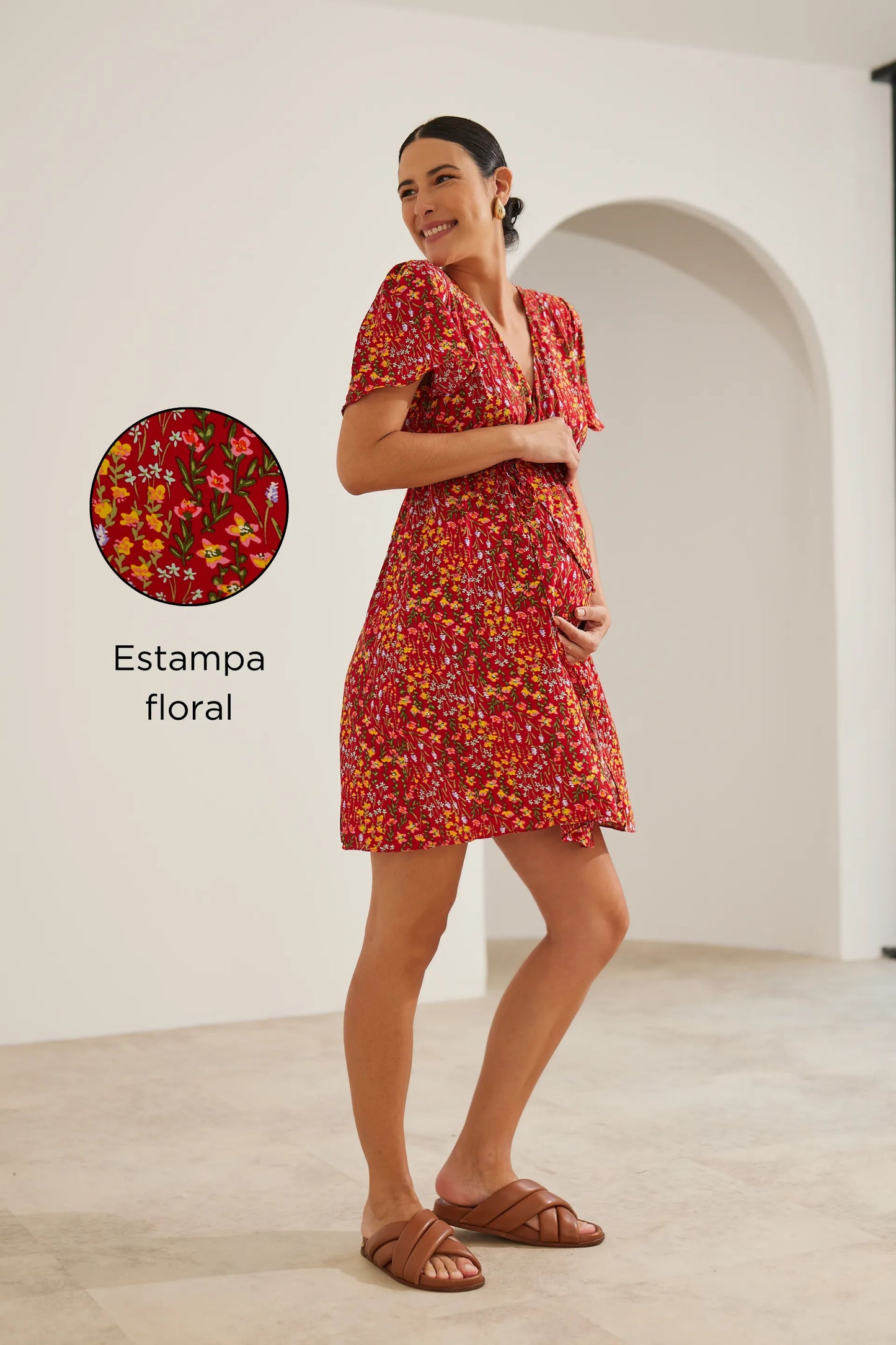 VESTIDO GESTANTE E AMAMENTAÇÃO ENVELOPE CURTO ESTAMPADO