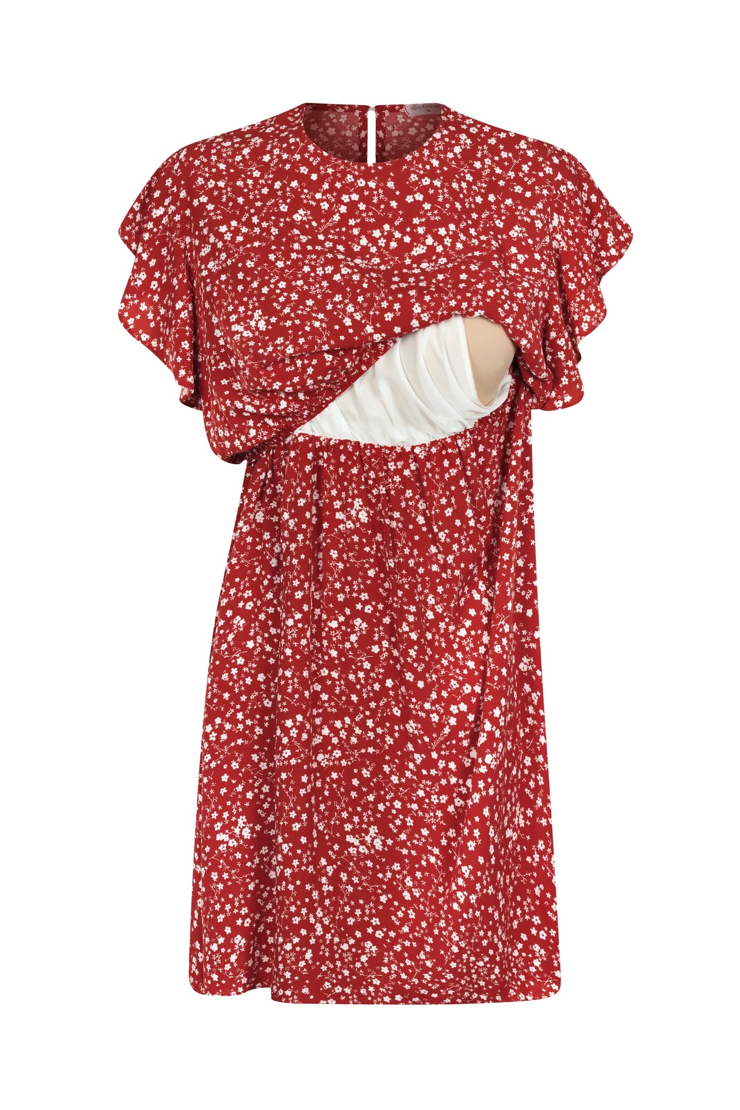VESTIDO GESTANTE E AMAMENTAÇÃO CURTO COM BABADOS SEM MANGAS