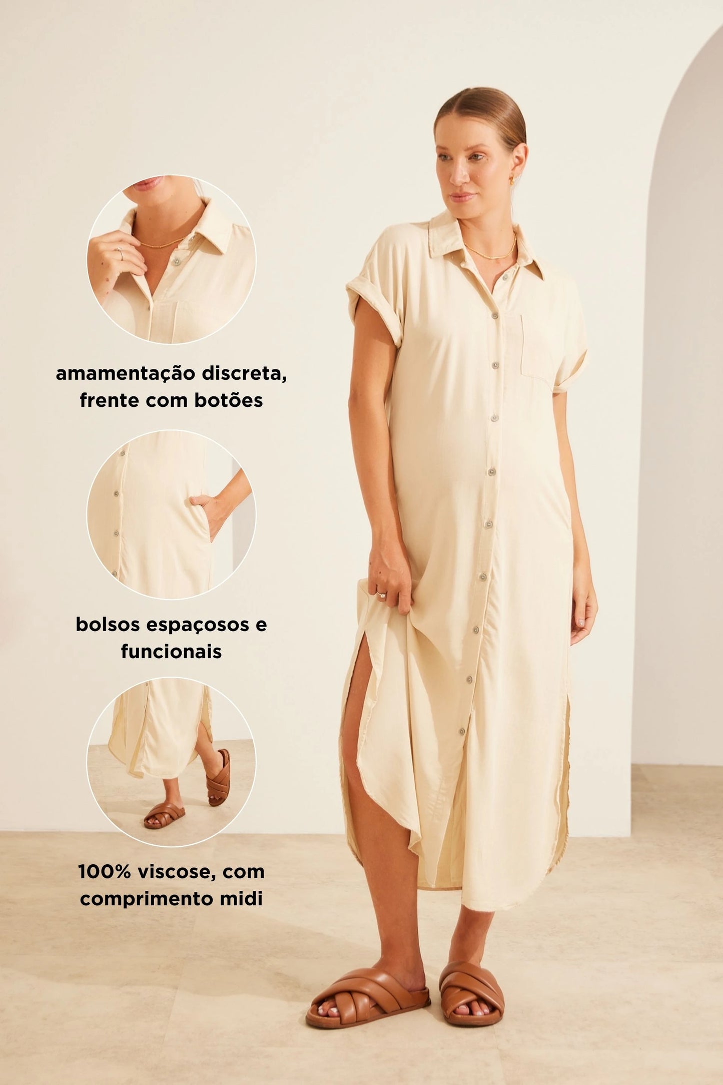 VESTIDO CAMISÃO COOL EM VISCOSE GESTANTE E AMAMENTAÇÃO