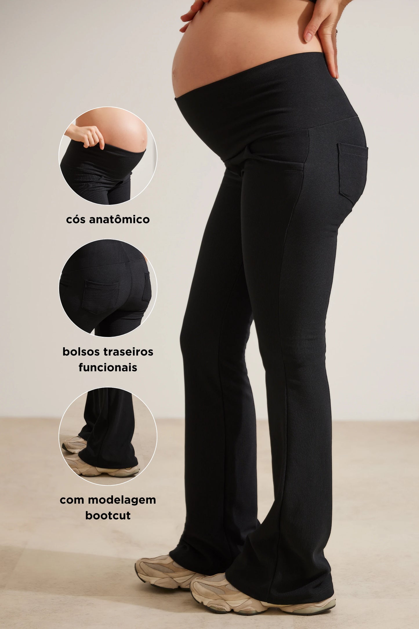 CALÇA GESTANTE BOOTCUT CANELADA