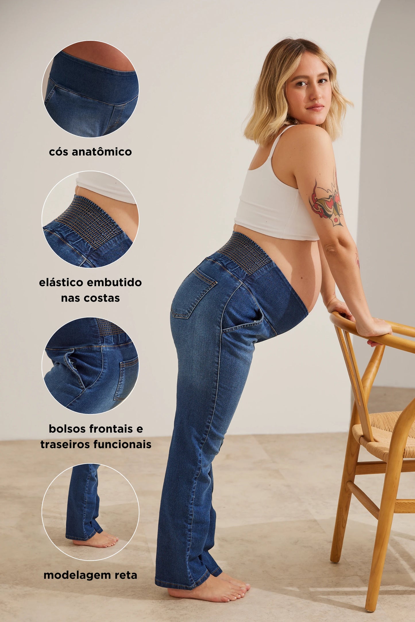 CALÇA JEANS GESTANTE E PÓS-PARTO RETA