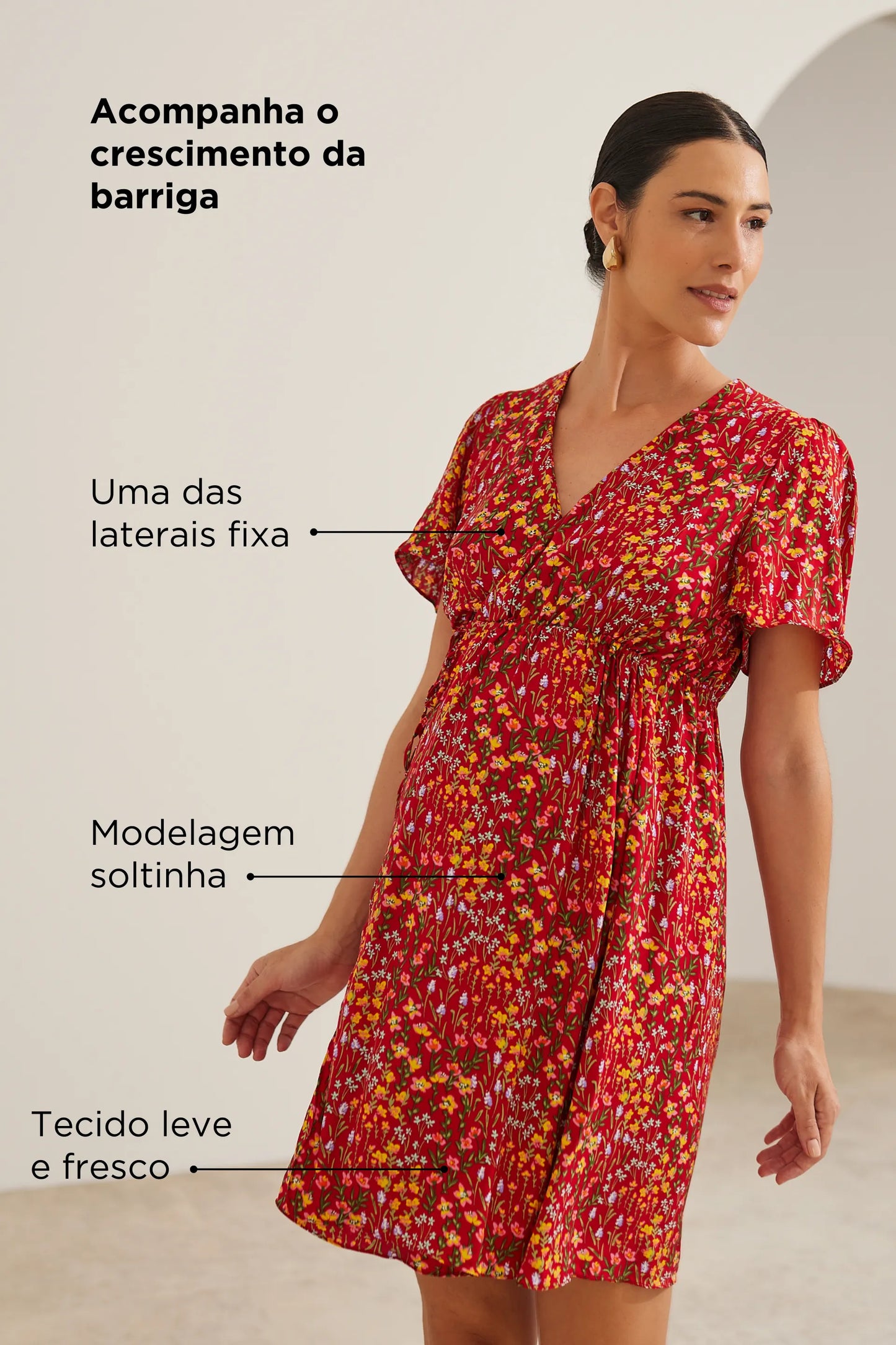 VESTIDO GESTANTE E AMAMENTAÇÃO ENVELOPE CURTO ESTAMPADO