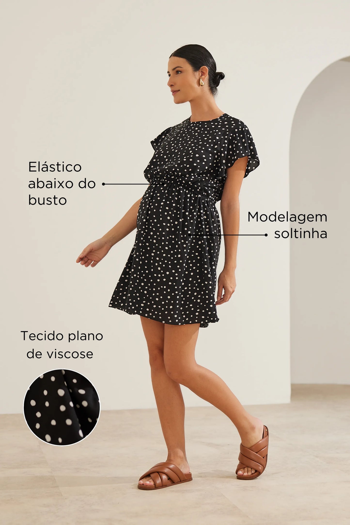 VESTIDO GESTANTE E AMAMENTAÇÃO CURTO COM BABADOS SEM MANGAS