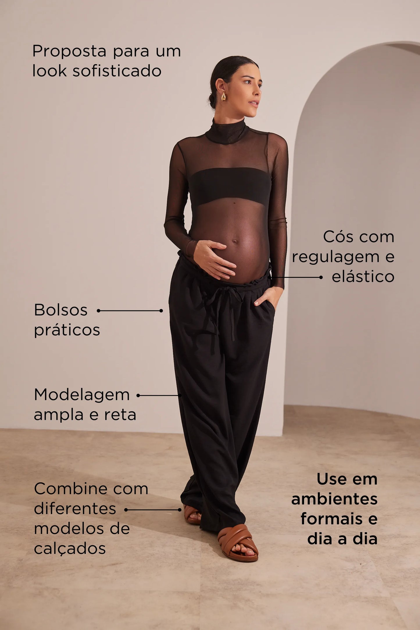 CALÇA GESTANTE E PÓS-PARTO RETA CÓS REGULÁVEL