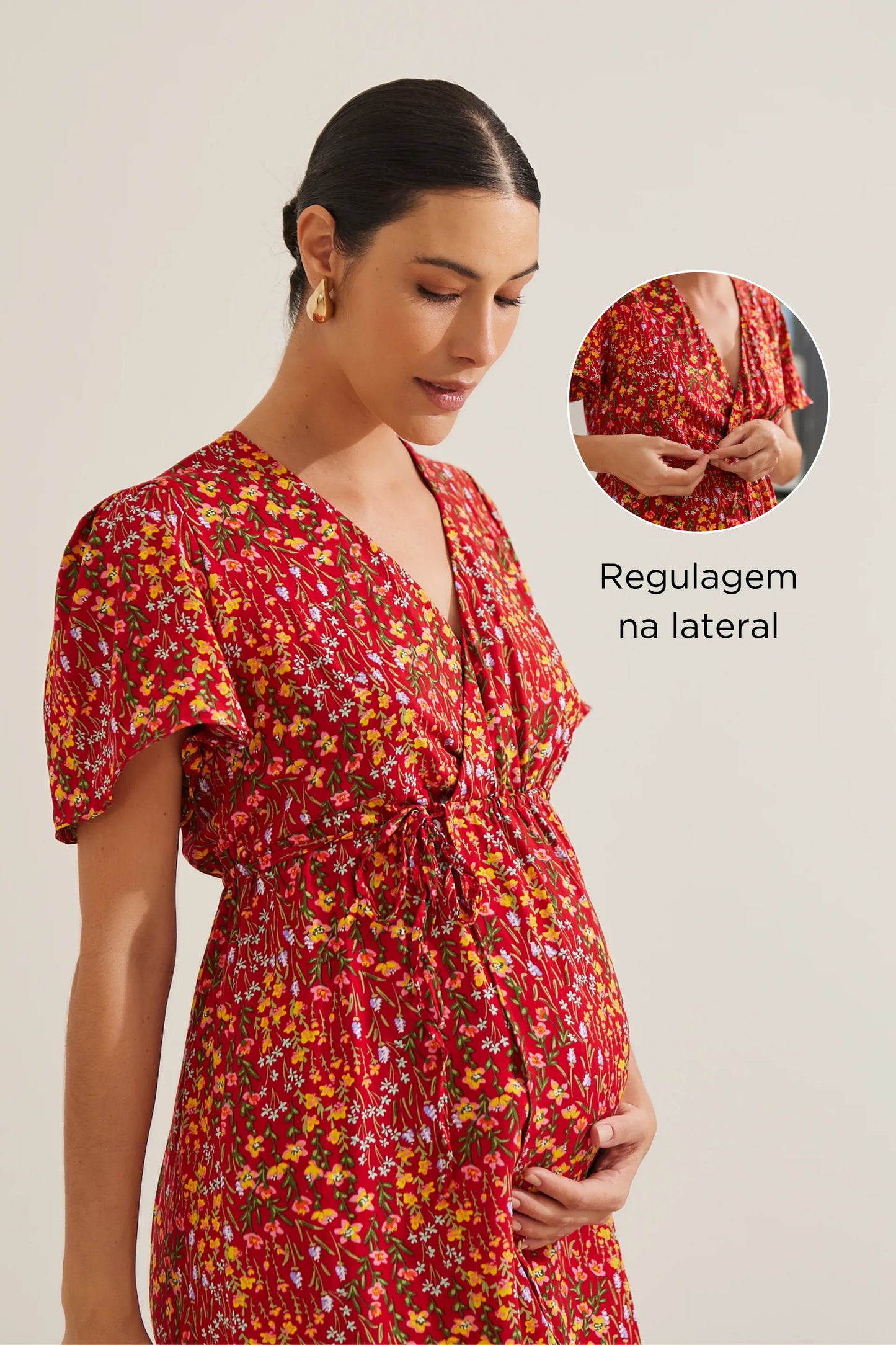 VESTIDO GESTANTE E AMAMENTAÇÃO ENVELOPE CURTO ESTAMPADO