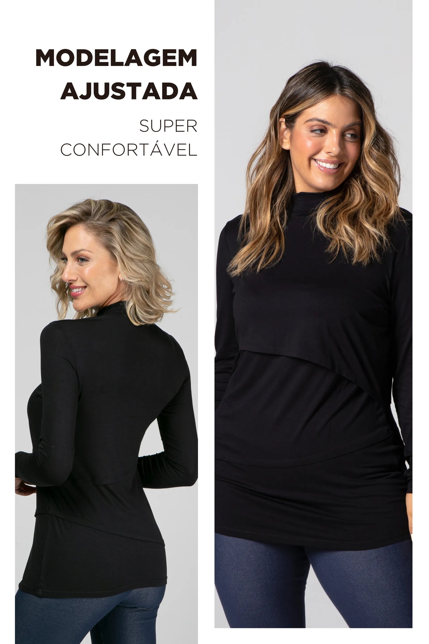 BLUSA GESTANTE E AMAMENTAÇÃO GOLINHA MANGA LONGA