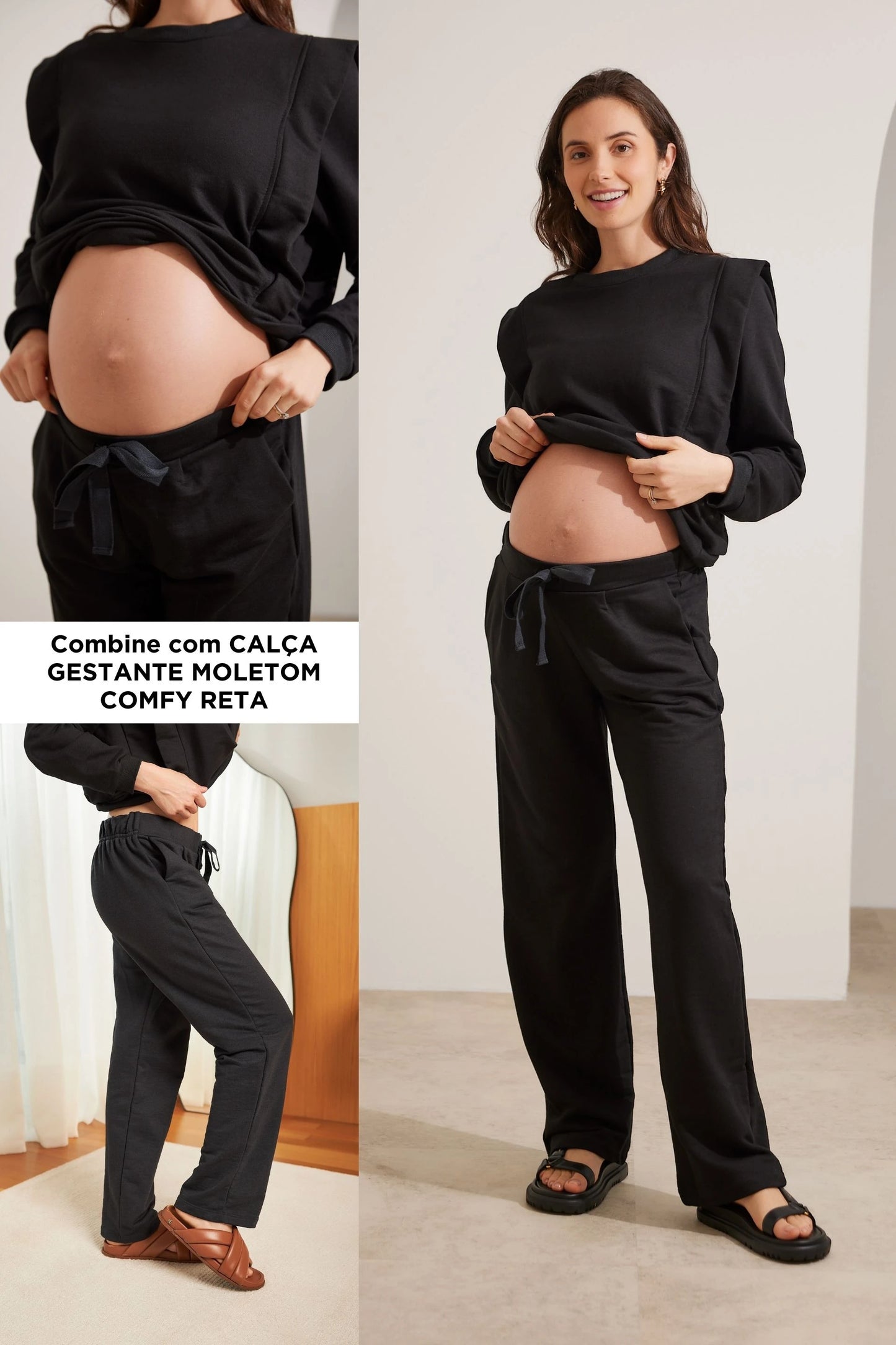 BLUSA DE MOLETOM PARA AMAMENTAR COM ZÍPER E RIBANA