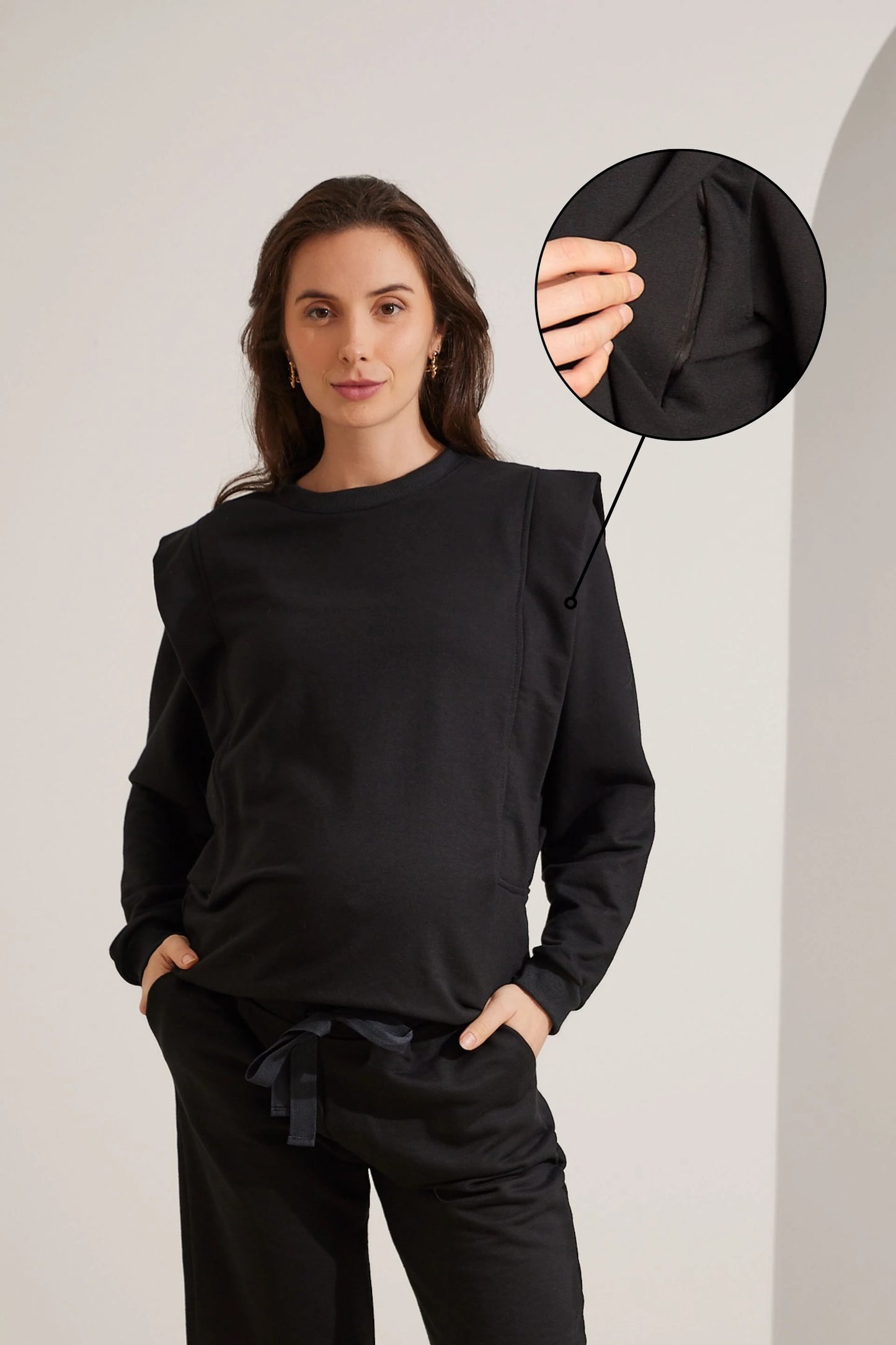 BLUSA DE MOLETOM PARA AMAMENTAR COM ZÍPER E RIBANA