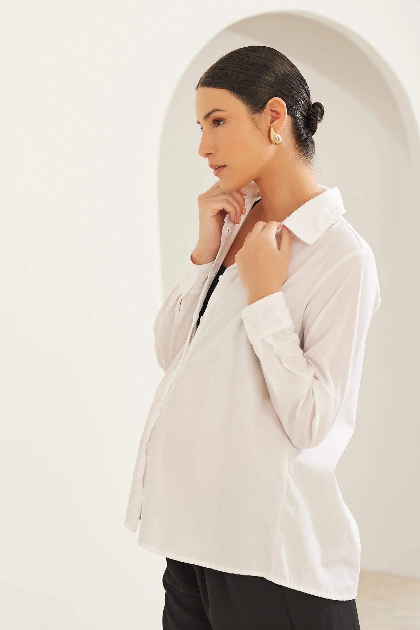 CAMISA GESTANTE E AMAMENTAÇÃO TRICOLINE DE ALGODÃO