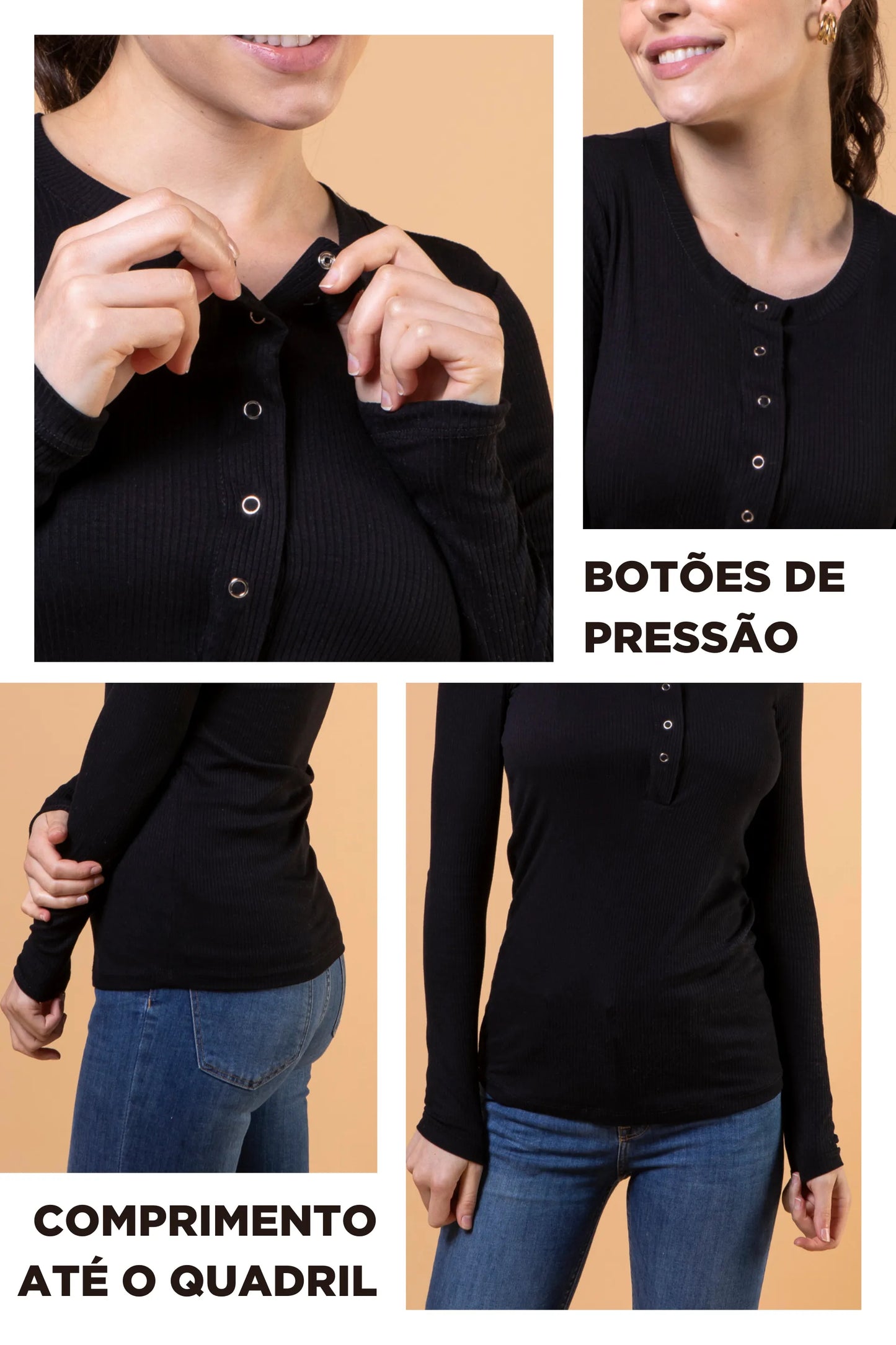 BLUSA CANELADA COM BOTÕES GESTANTE E AMAMENTAÇÃO