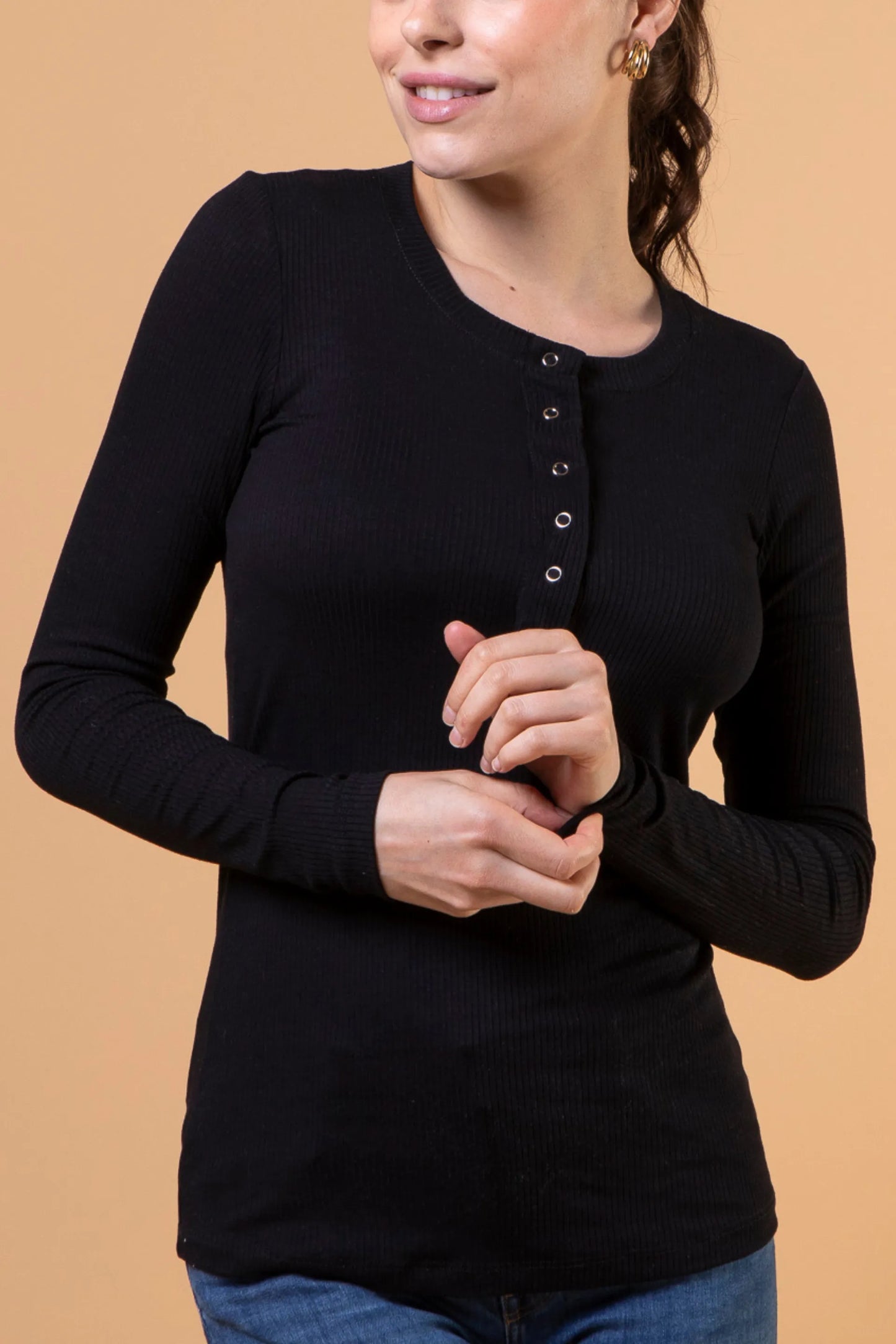 BLUSA CANELADA COM BOTÕES GESTANTE E AMAMENTAÇÃO