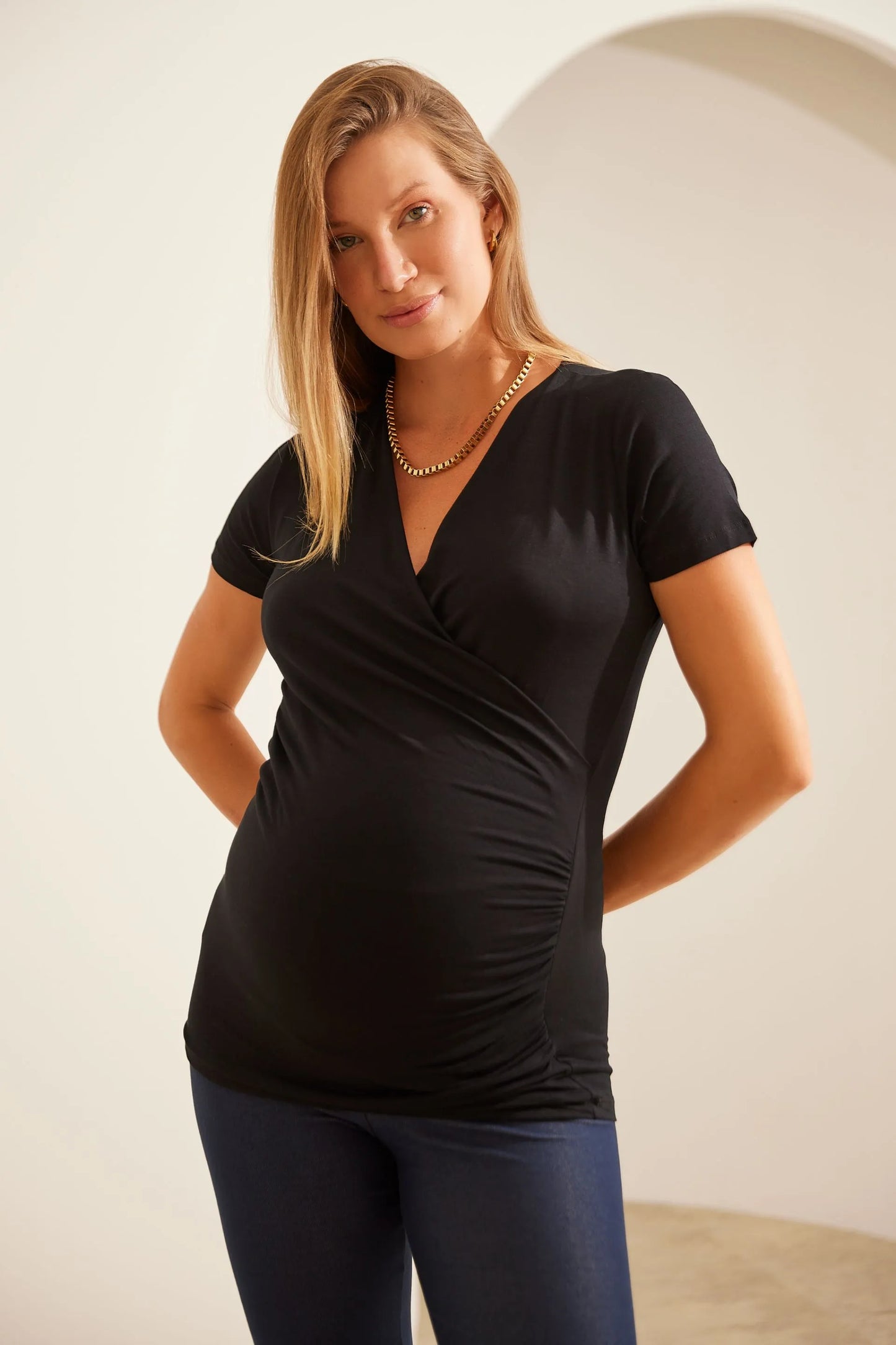 BLUSA DECOTE CRUZADO COM DRAPEADOS