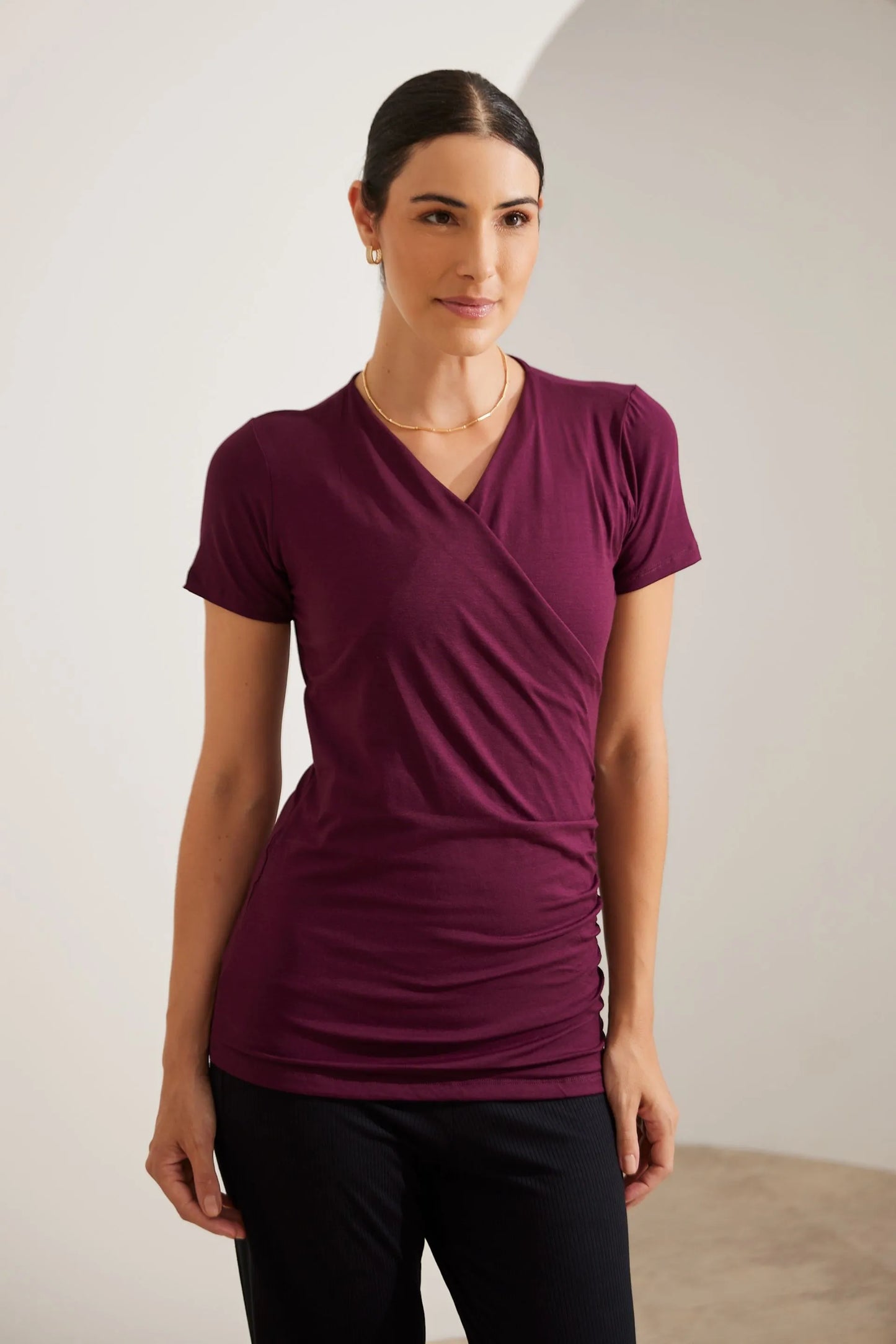 BLUSA DECOTE CRUZADO COM DRAPEADOS