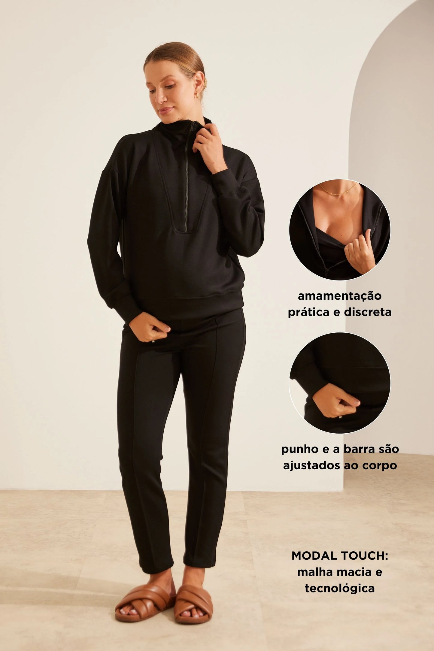 BLUSA MODAL TOUCH ZÍPER AMAMENTAÇÃO