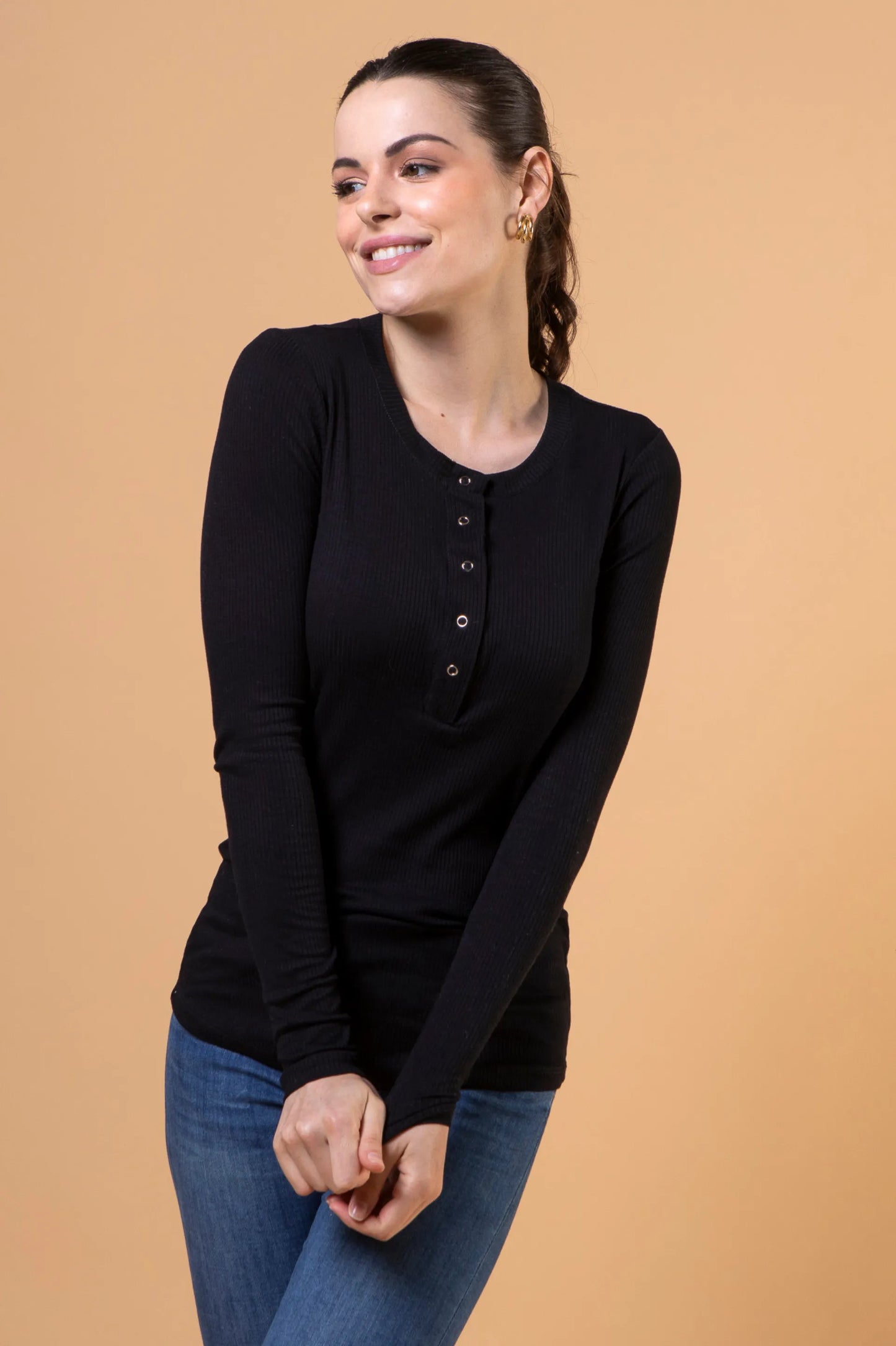 BLUSA CANELADA COM BOTÕES GESTANTE E AMAMENTAÇÃO