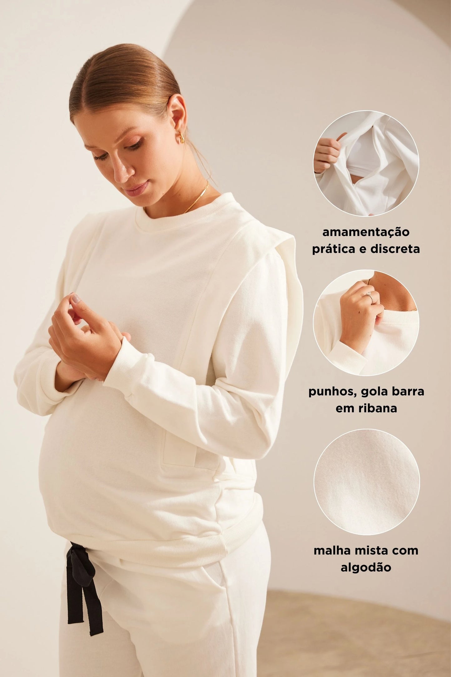 BLUSA DE MOLETOM PARA AMAMENTAR COM ZÍPER E RIBANA