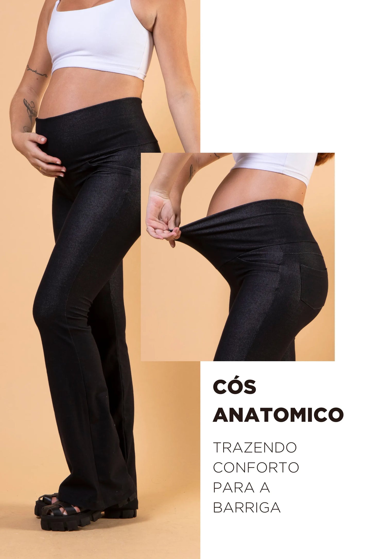 CALÇA GESTANTE JEANS DE MOLETOM BOOTCUT
