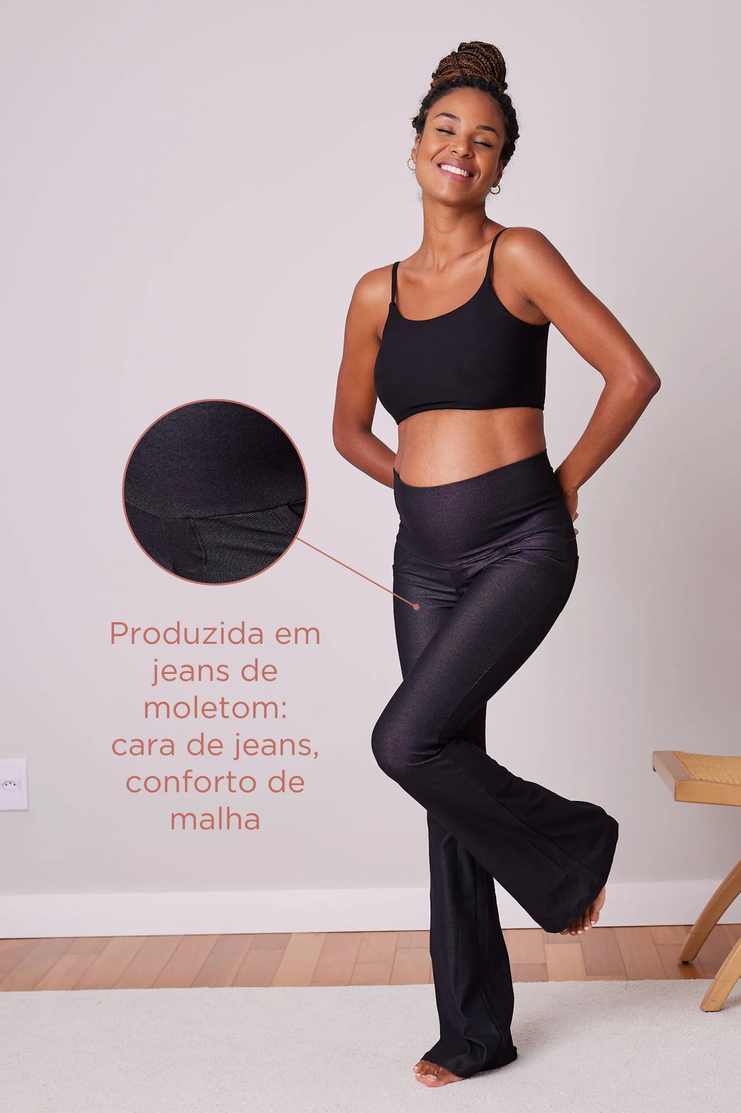 CALÇA GESTANTE JEANS DE MOLETOM BOOTCUT