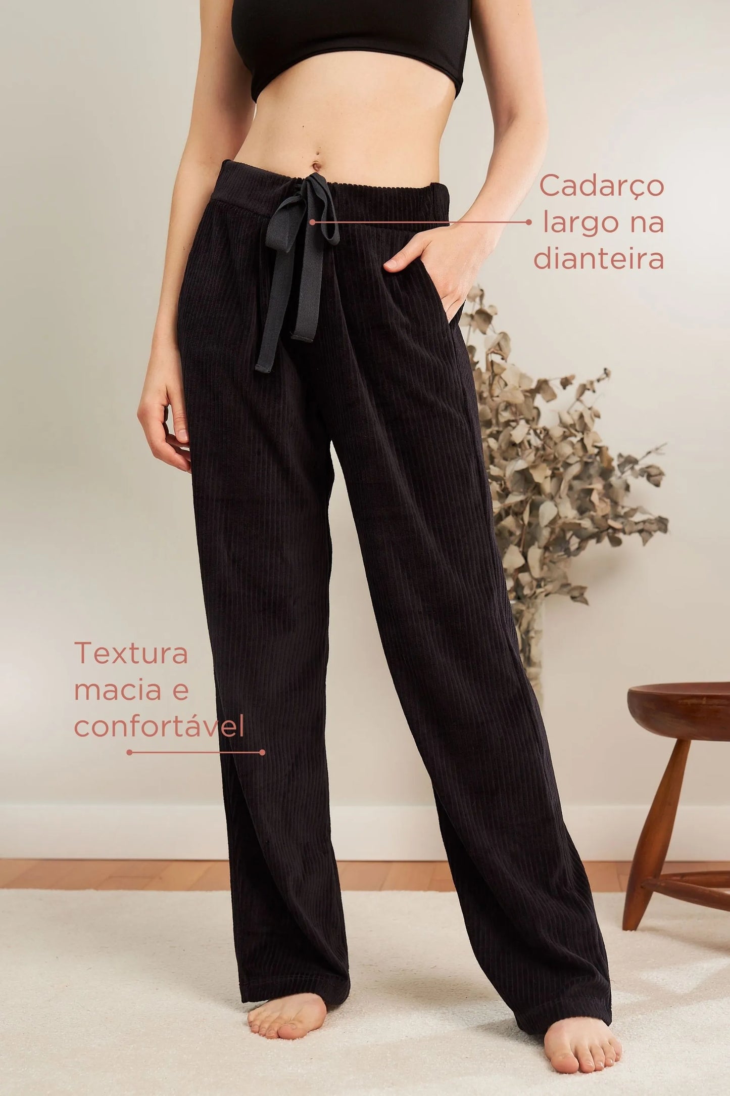 CALÇA GESTANTE E PÓS-PARTO CANELADA VELUDO