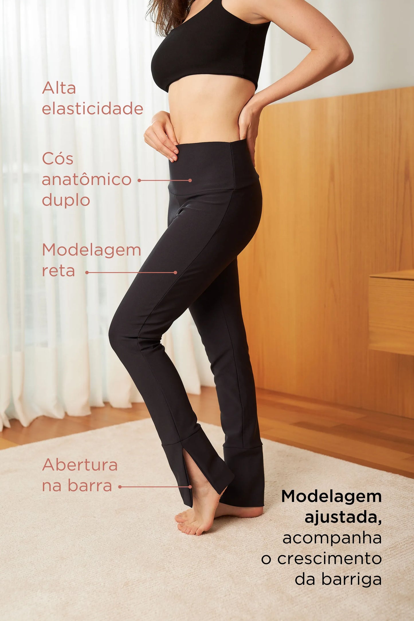 CALÇA GESTANTE RETA COM ABERTURA NA BARRA