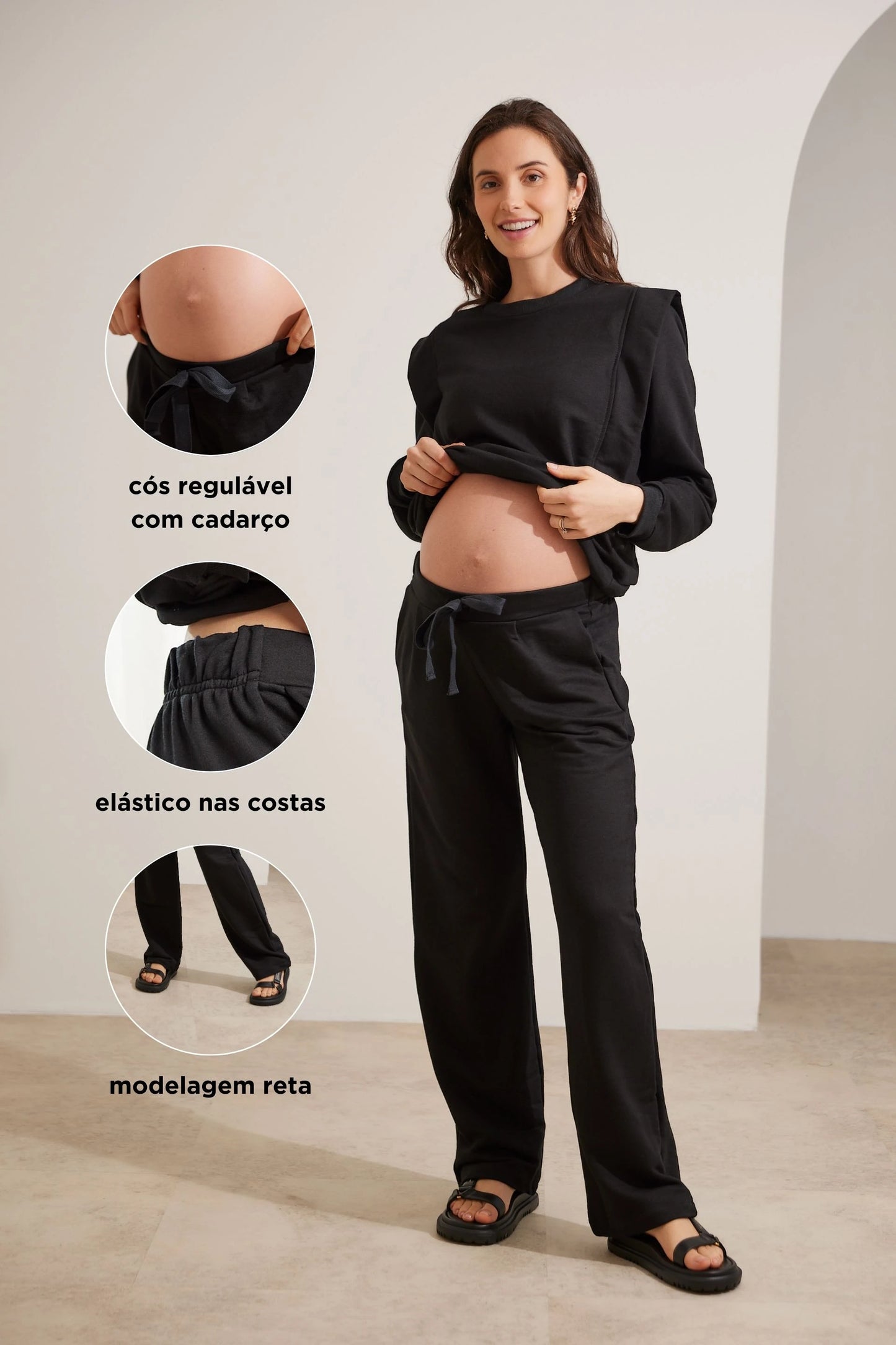 CALÇA GESTANTE MOLETOM COMFY RETA