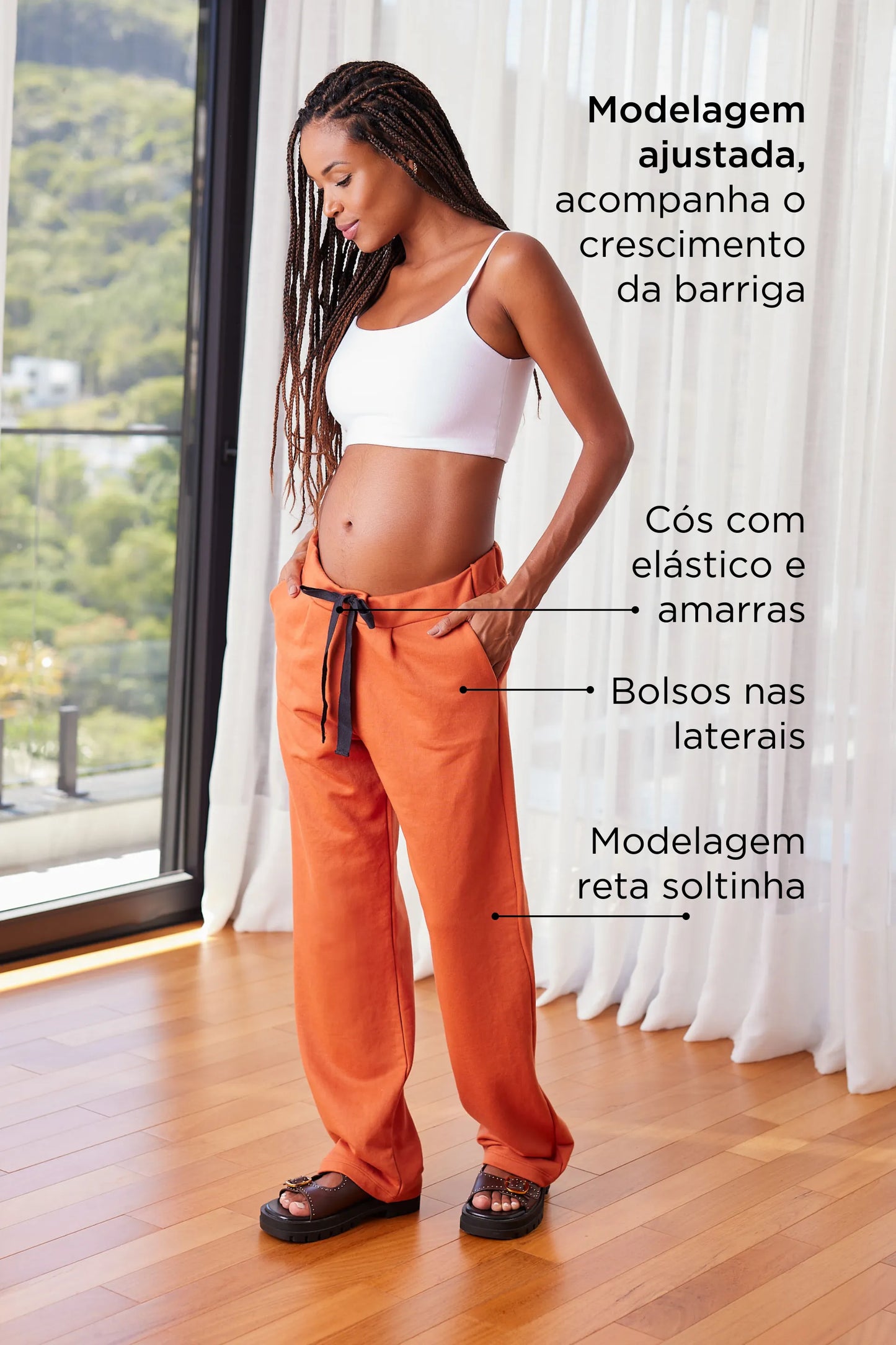 CALÇA GESTANTE MOLETOM COMFY RETA