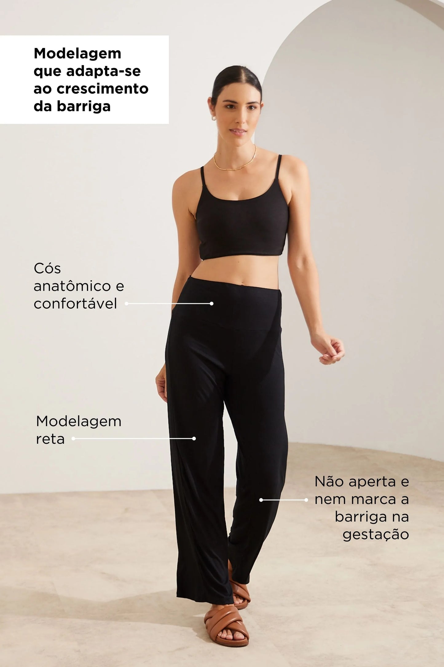 CALÇA GESTANTE RETA CANELADA