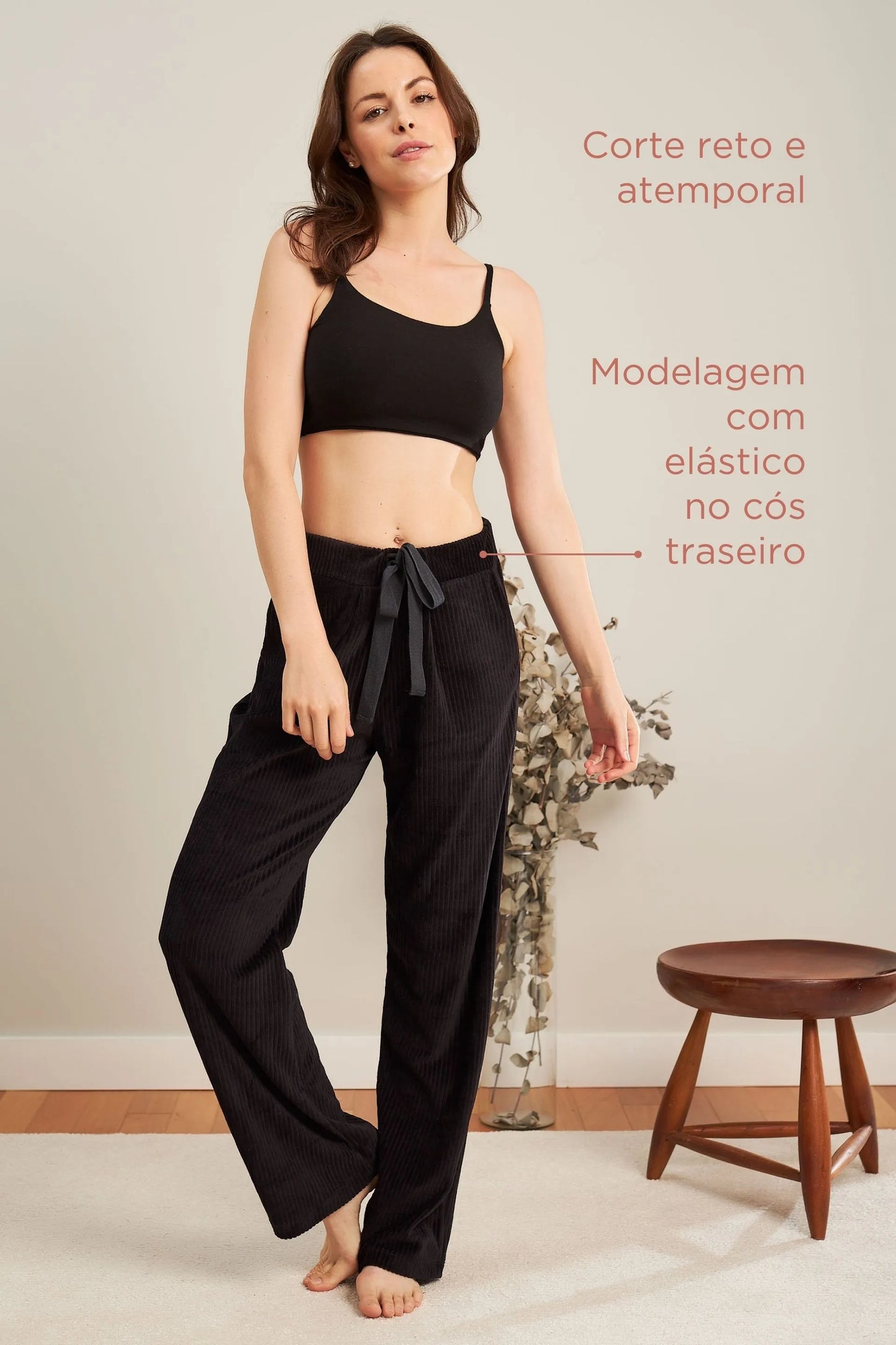 CALÇA GESTANTE E PÓS-PARTO CANELADA VELUDO