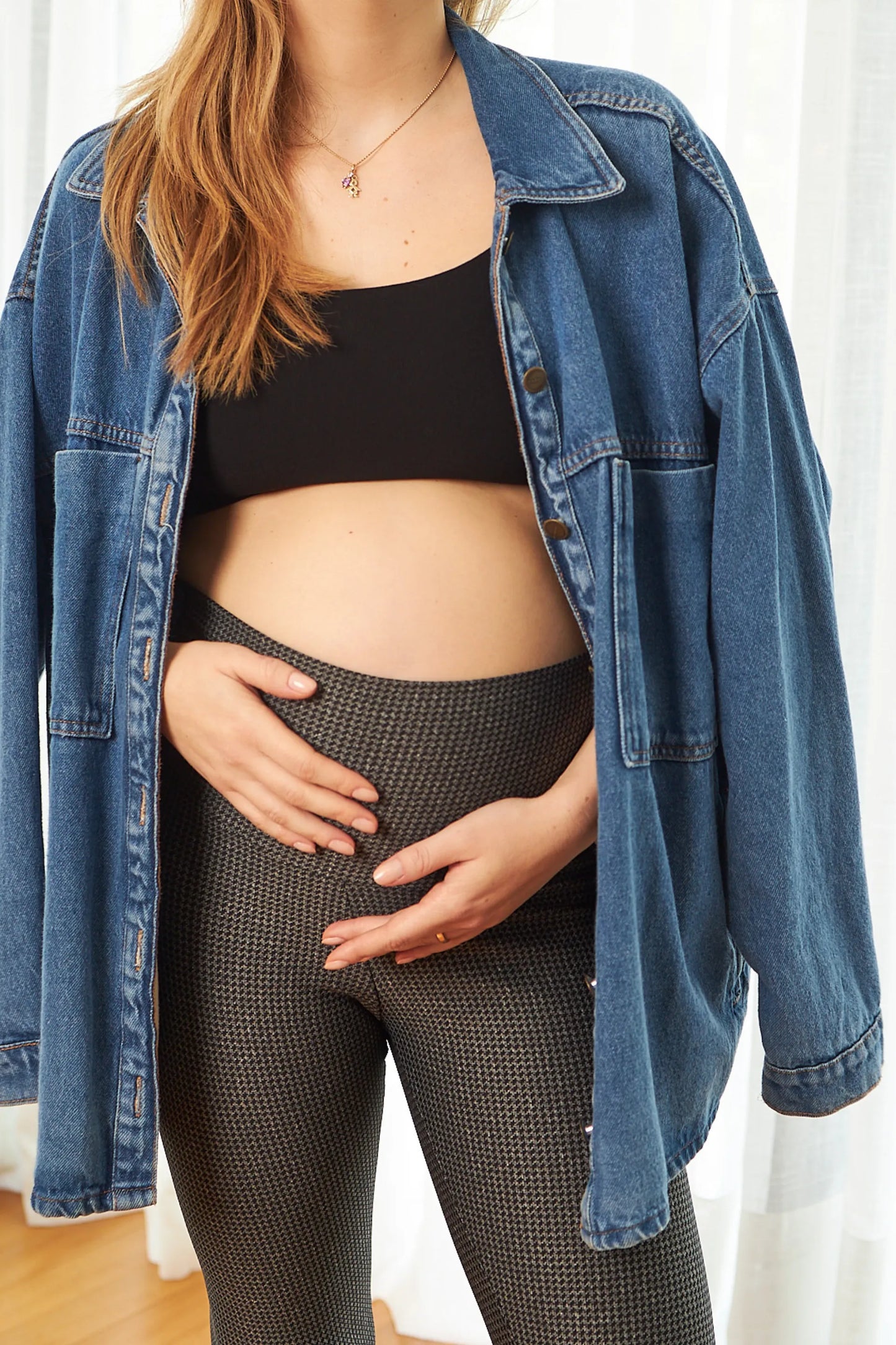 LEGGING GESTANTE PIED DE POULE COM CÓS ANATOMICO