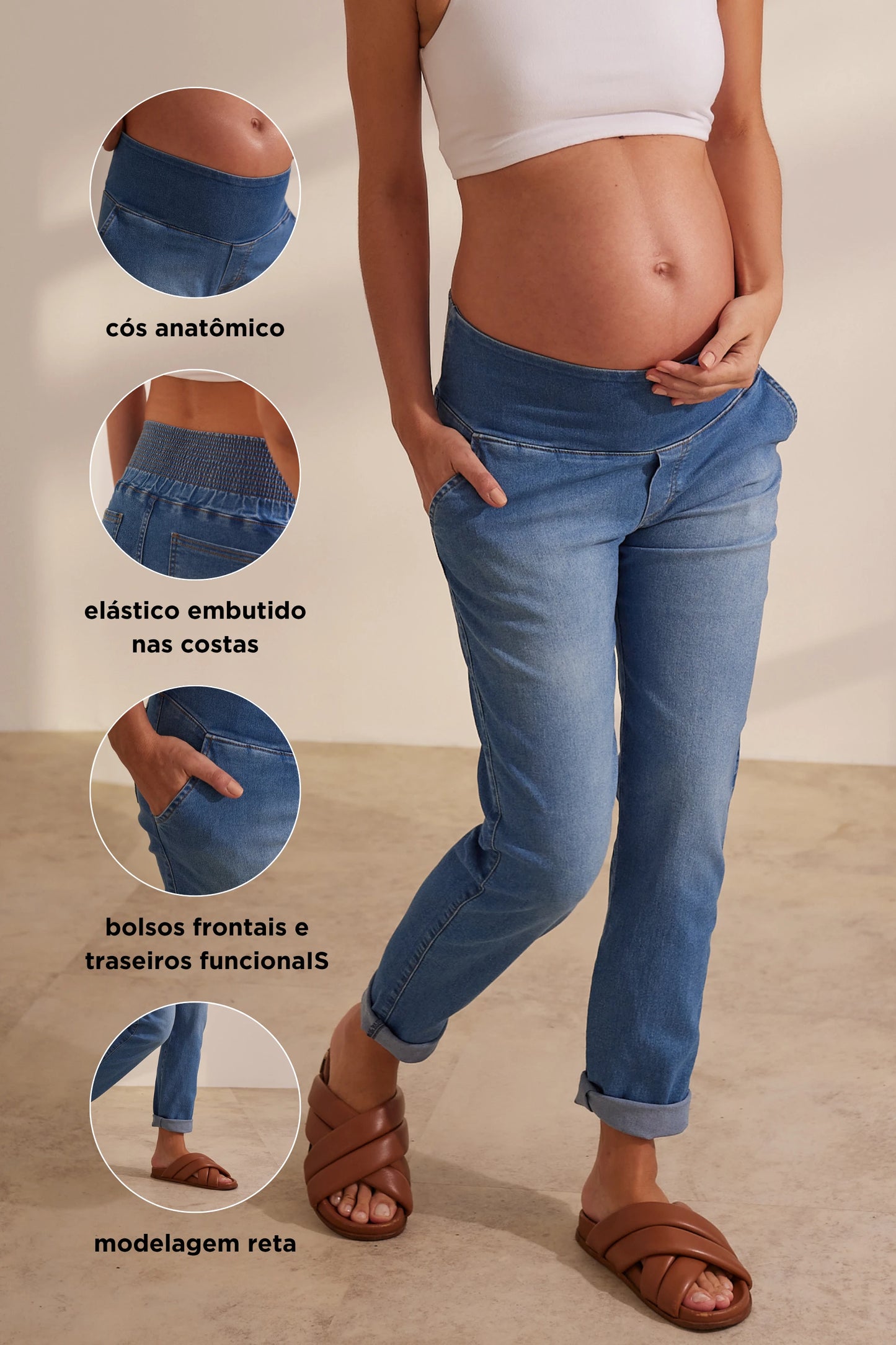 CALÇA JEANS GESTANTE E PÓS-PARTO RETA
