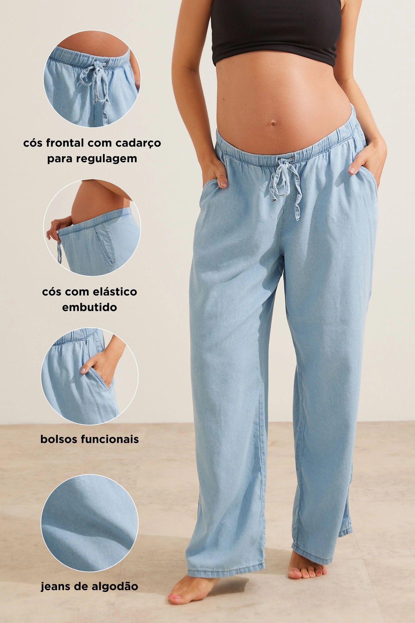 CALÇA JEANS LEVE COM BOLSO GESTANTE E PÓS-PARTO