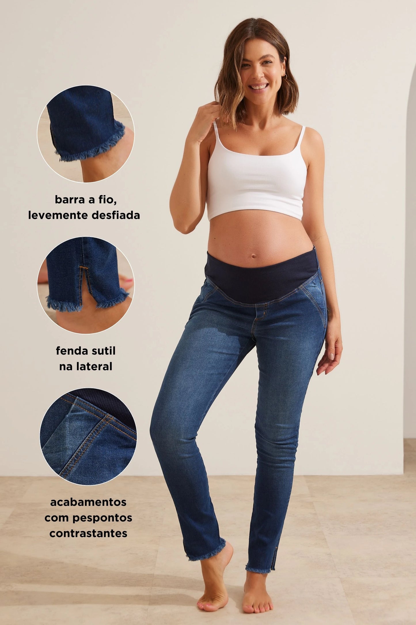 CALÇA JEANS SKINNY CÓS AJUSTÁVEL GESTANTE E PÓS-PARTO