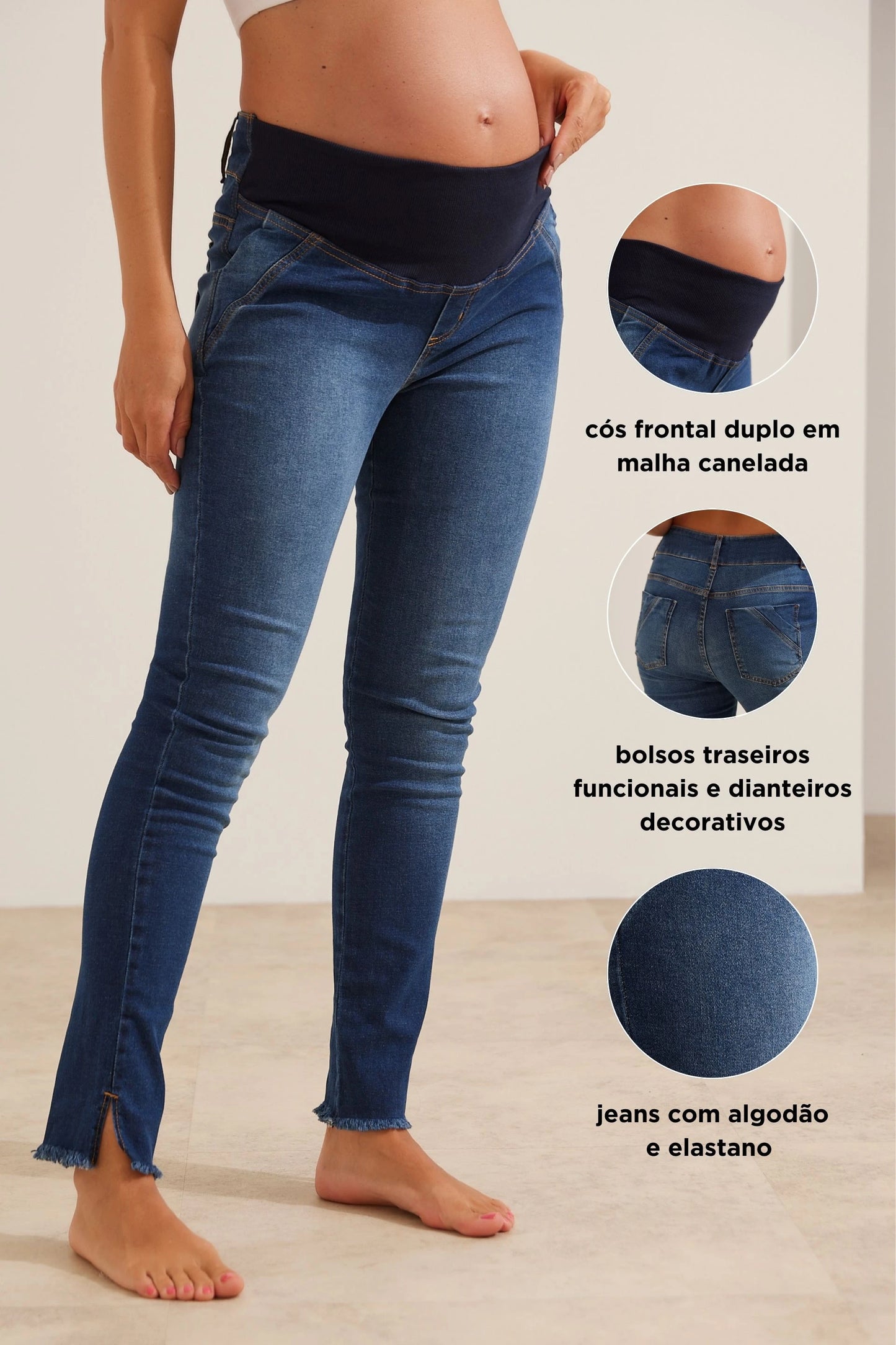 CALÇA JEANS SKINNY CÓS AJUSTÁVEL GESTANTE E PÓS-PARTO