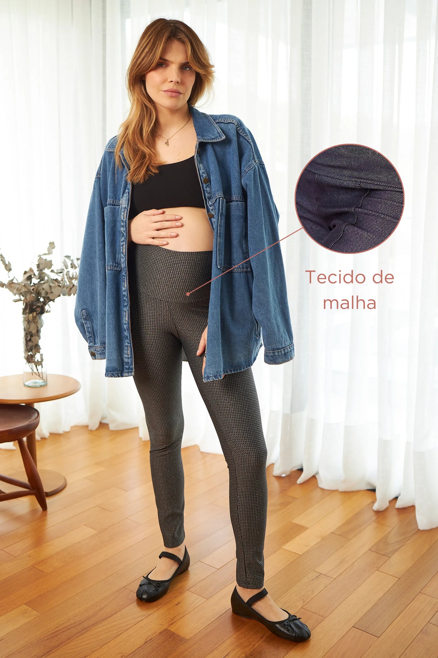 LEGGING GESTANTE PIED DE POULE COM CÓS ANATOMICO