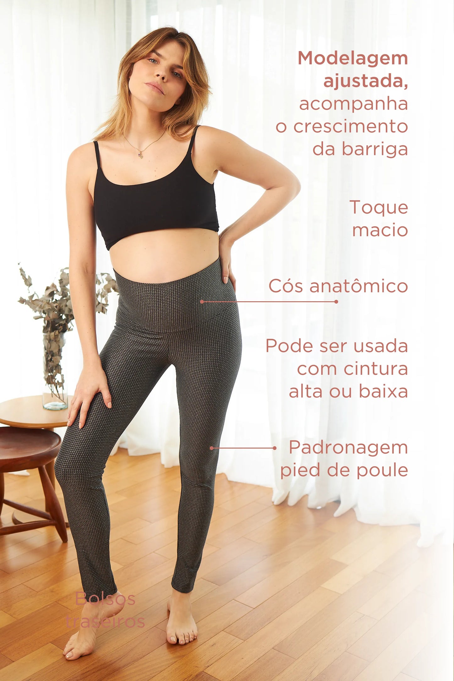 LEGGING GESTANTE PIED DE POULE COM CÓS ANATOMICO