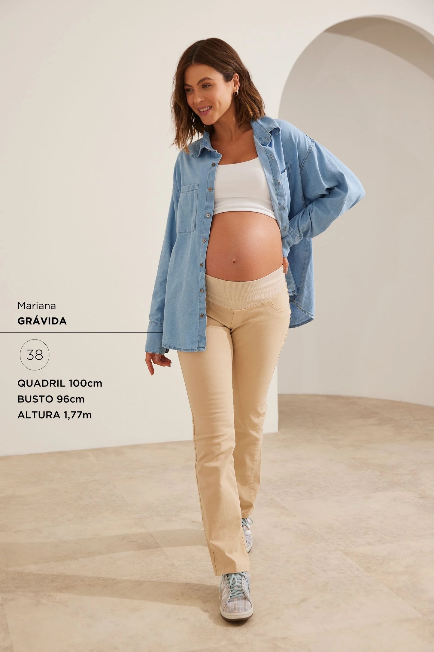 CALÇA SARJA CLÁSSICA CÓS AJUSTÁVEL GESTANTE E PÓS-PARTO