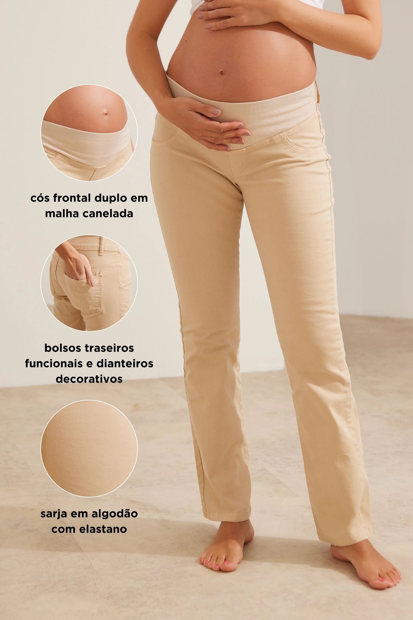 CALÇA SARJA CLÁSSICA CÓS AJUSTÁVEL GESTANTE E PÓS-PARTO