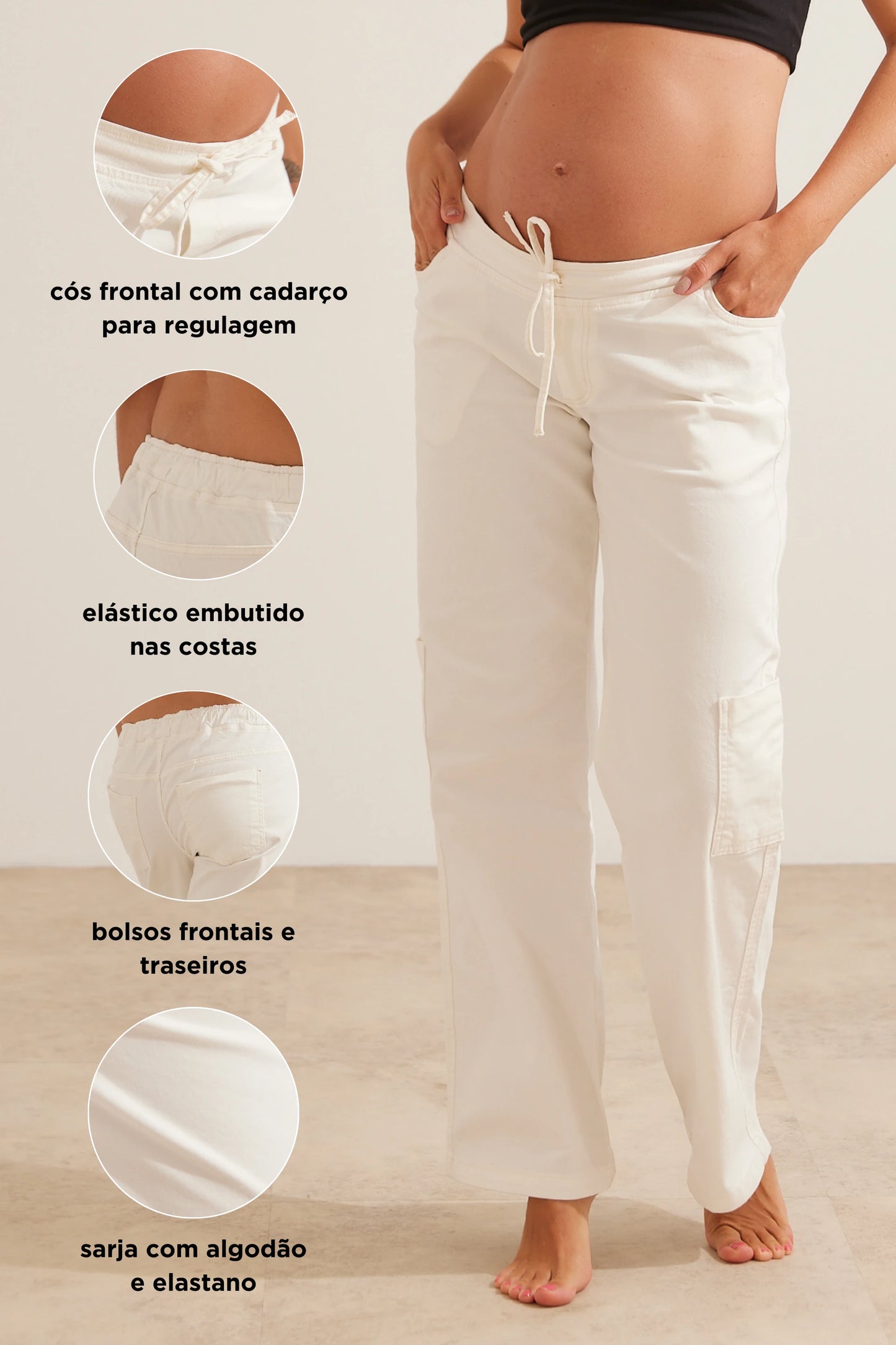 CALÇA SARJA RETA COM ELÁSTICO REGULÁVEL GESTANTE E PÓS-PARTO