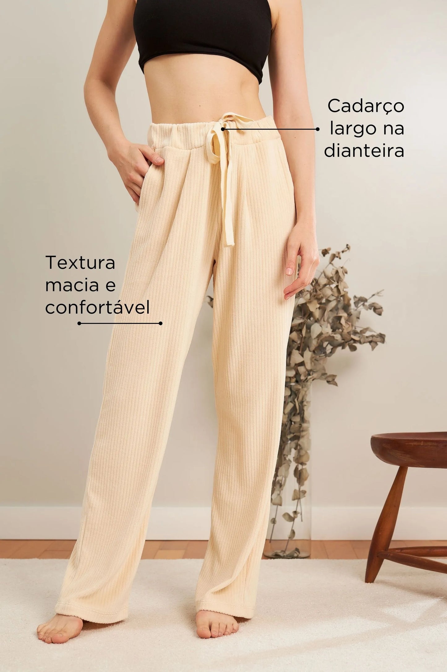 CALÇA GESTANTE E PÓS-PARTO CANELADA VELUDO