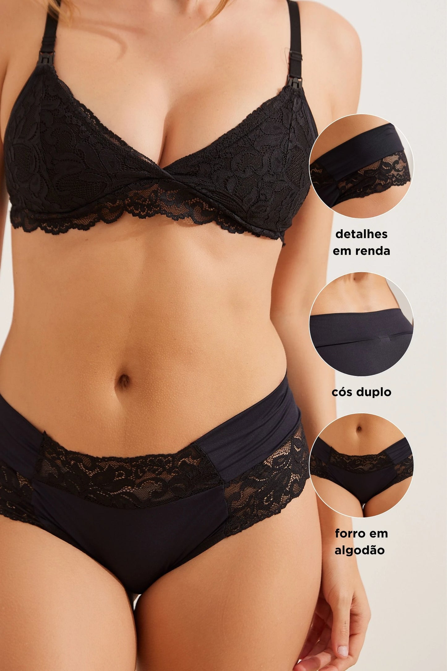CALCINHA GESTANTE E PÓS-PARTO POLIAMIDA COM RENDA FORRO ALGODÃO