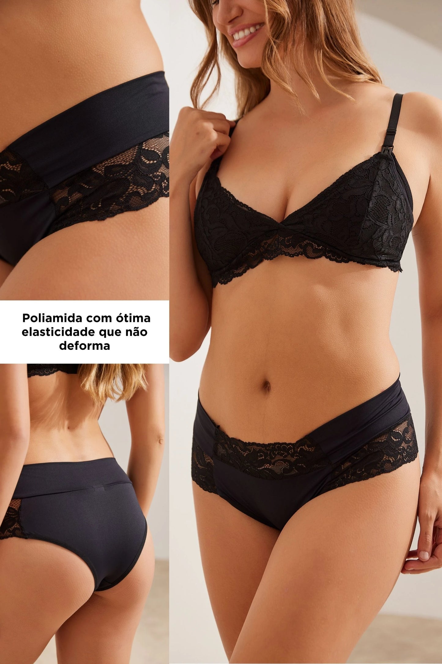 CALCINHA GESTANTE E PÓS-PARTO POLIAMIDA COM RENDA FORRO ALGODÃO