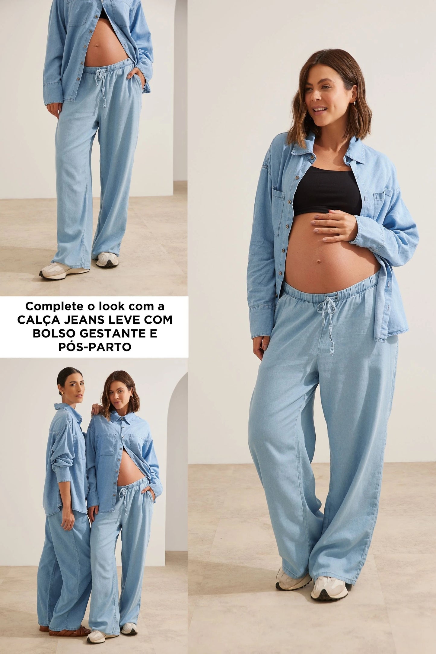 CAMISA JEANS LEVE COM BOLSO GESTANTE E AMAMENTAÇÃO