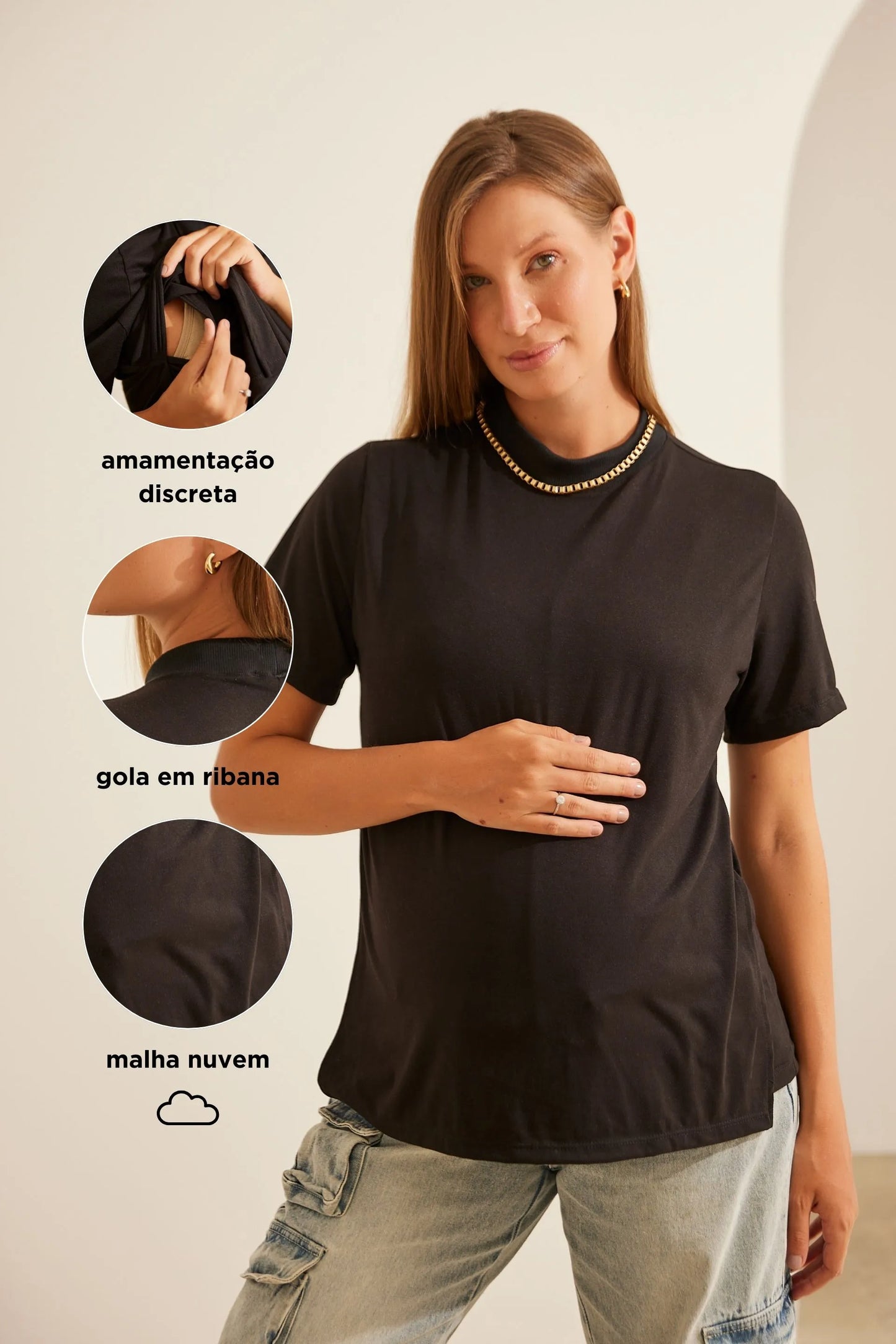 CAMISETA COM DETALHE OCULTO DE AMAMENTAÇÃO