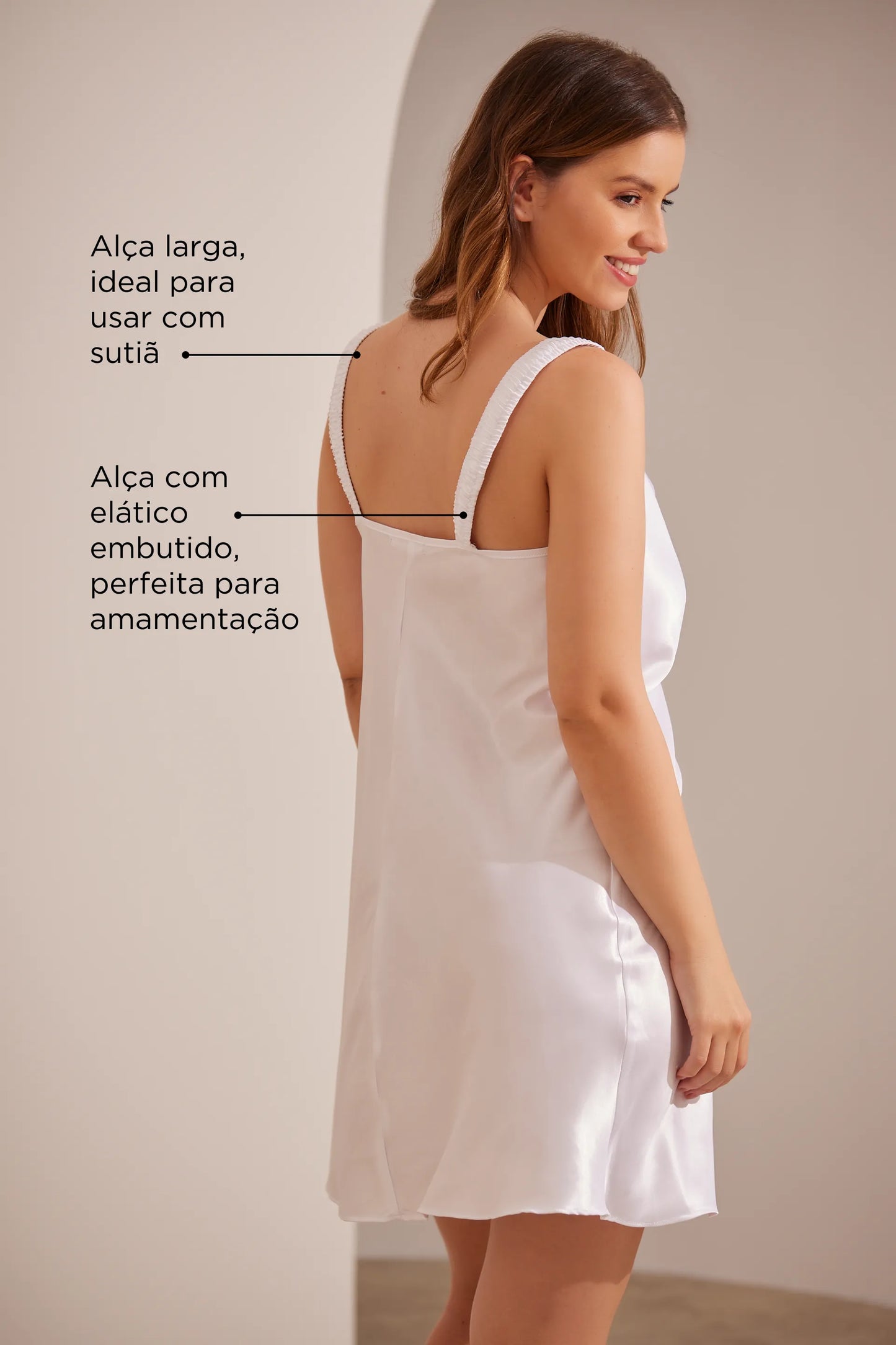 CAMISOLA MATERNIDADE CURTA COM ALÇA ELÁSTICA CETIM