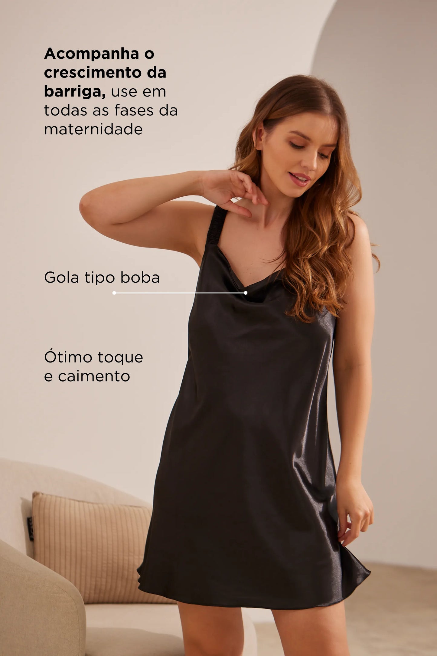 CAMISOLA MATERNIDADE CURTA COM ALÇA ELÁSTICA CETIM
