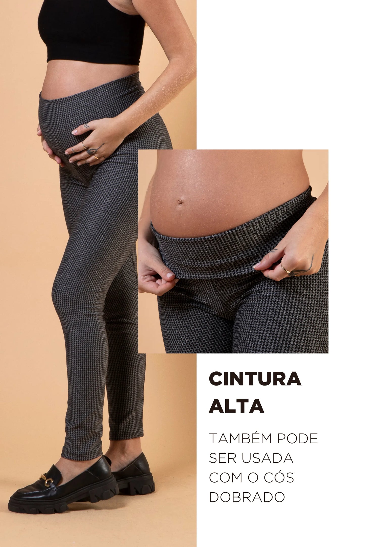 LEGGING GESTANTE PIED DE POULE COM CÓS ANATOMICO