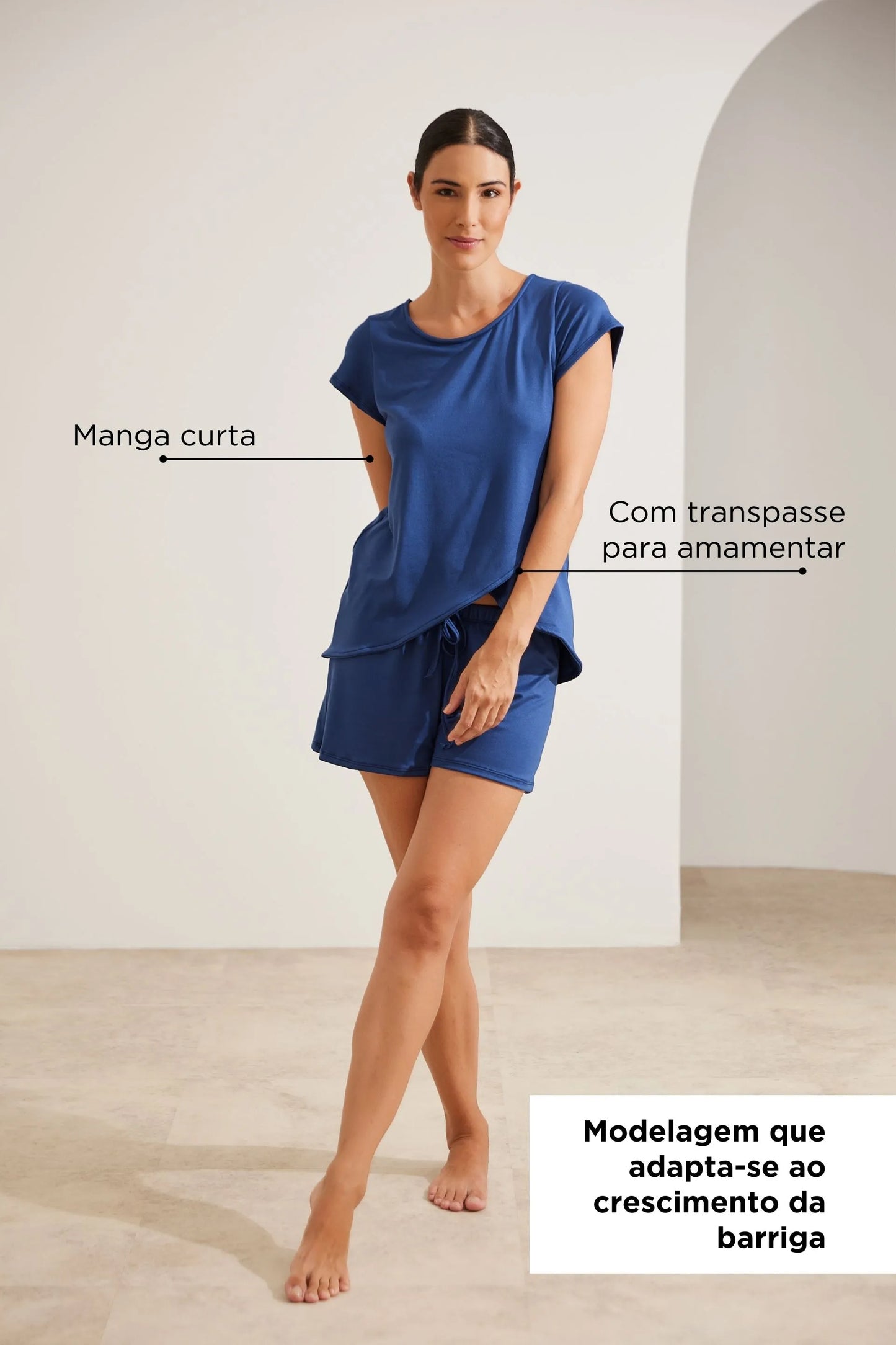 PIJAMA CURTO MALHA NUVEM GRAVIDEZ E AMAMENTAÇÃO
