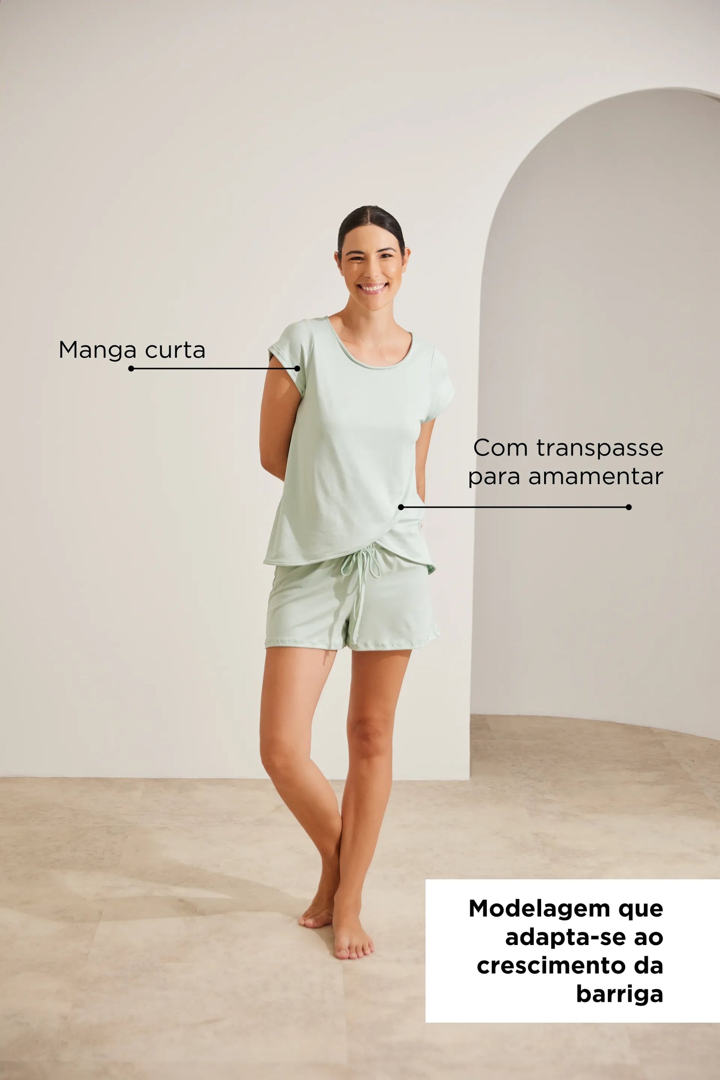 PIJAMA CURTO MALHA NUVEM GRAVIDEZ E AMAMENTAÇÃO