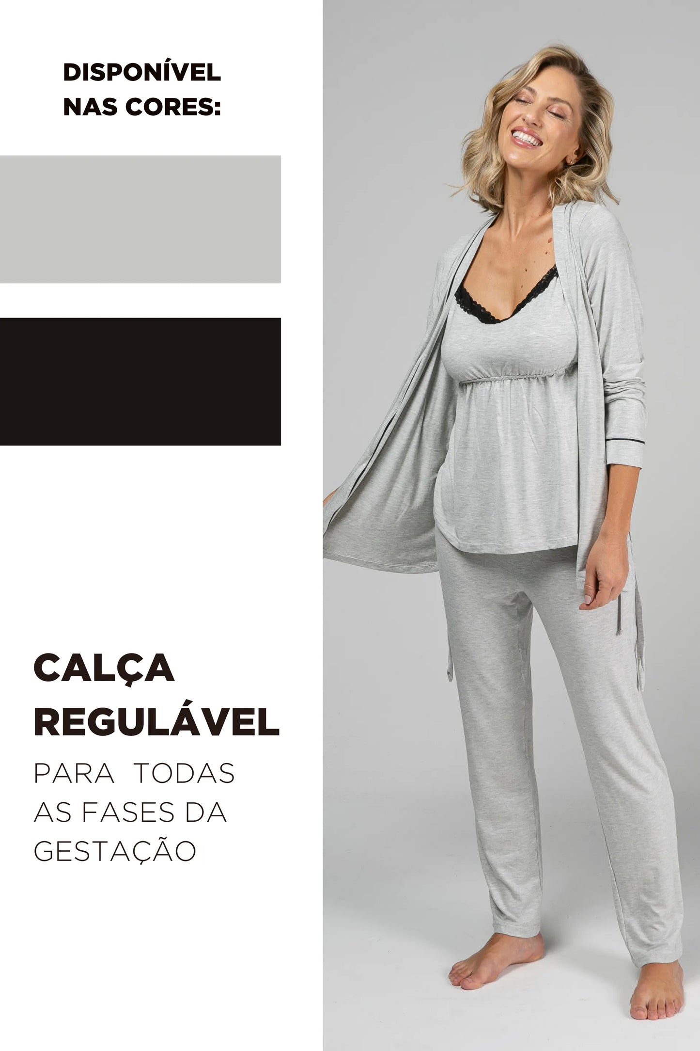 PIJAMA MATERNIDADE 3 PEÇAS FECHO CLICK