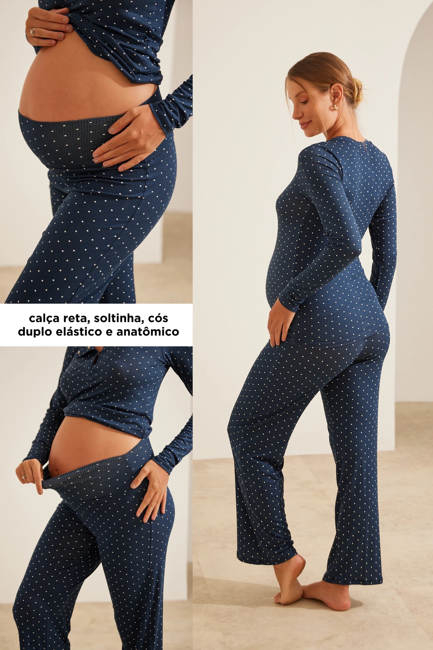 PIJAMA LONGO MALHA CANELADA COM BOTÕES PARA AMAMENTAR
